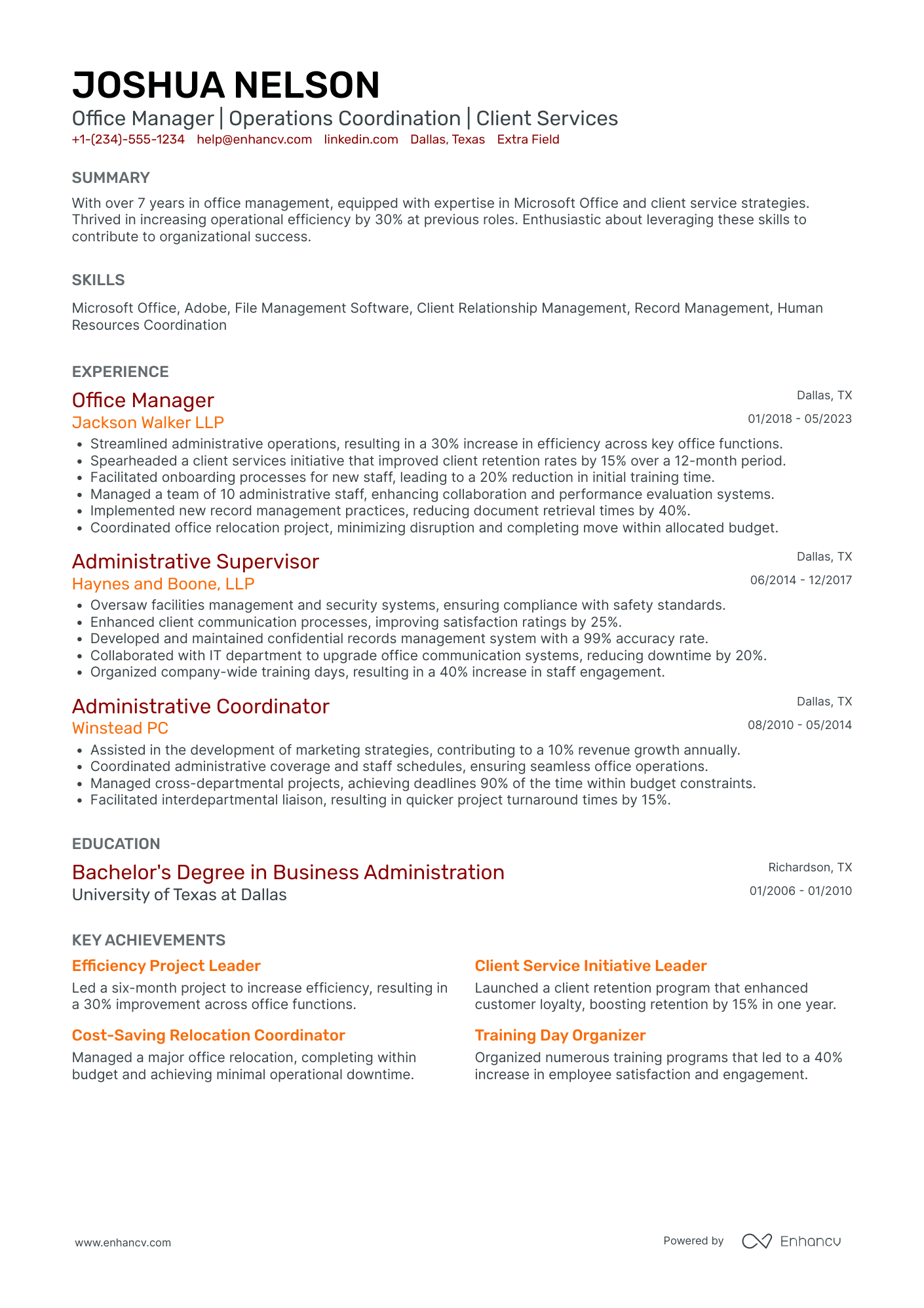 Regional Office Manager Resume Example