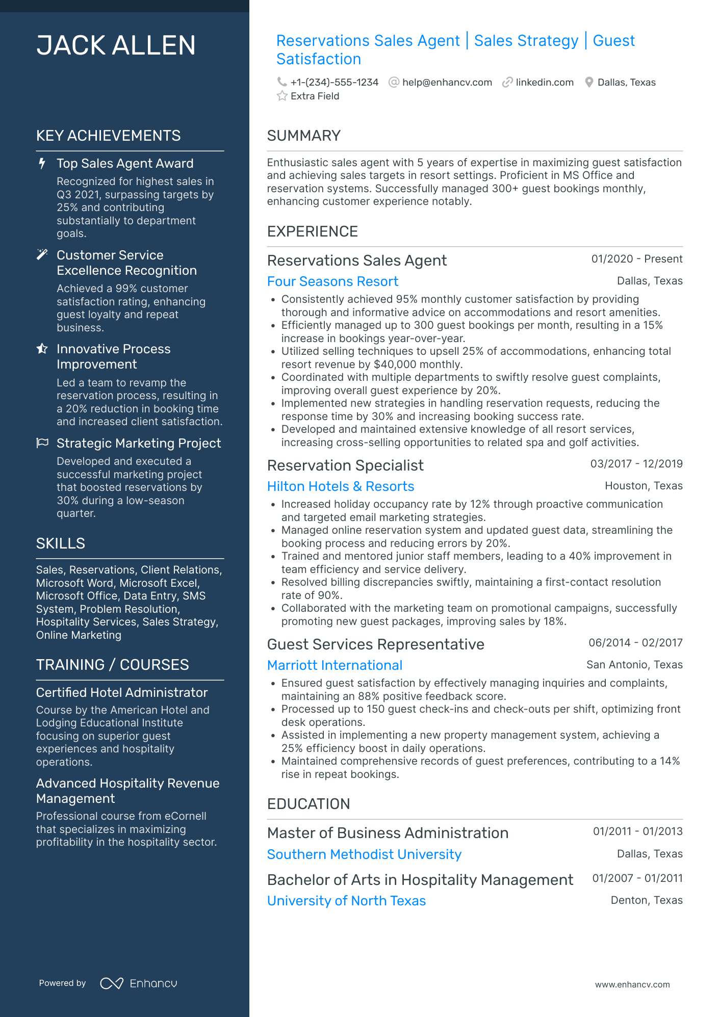 Event Reservation Sales Agent Resume Example