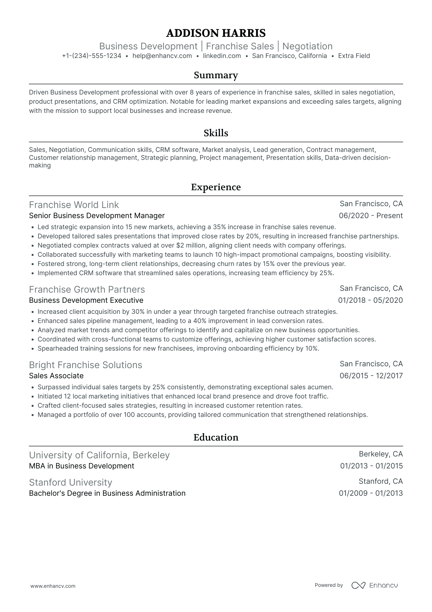 Franchise Business Owner Resume Example