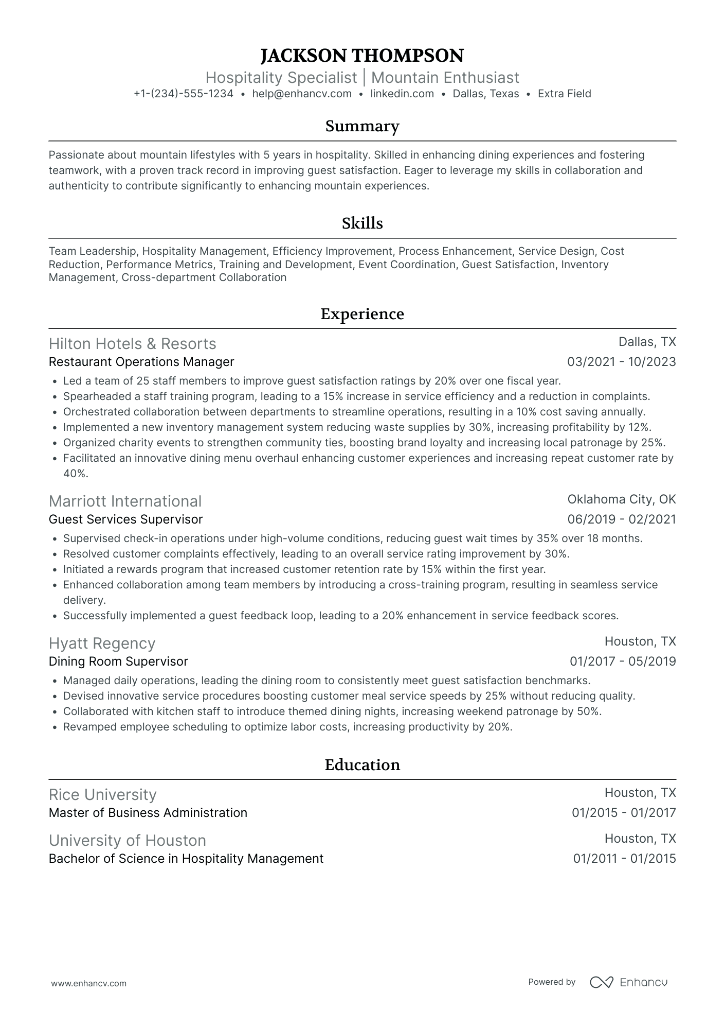 Entry Level Busser Resume Example