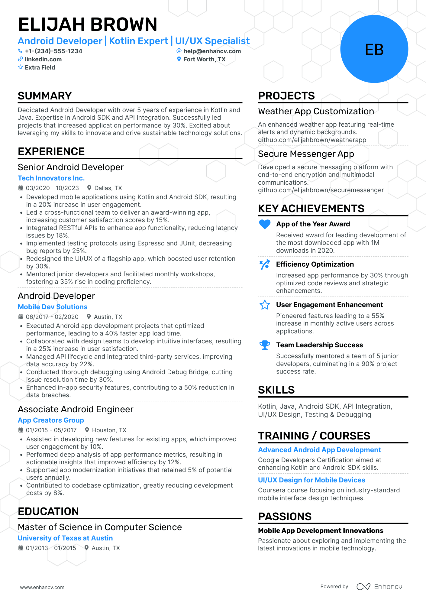 Android SDK Developer Resume Example