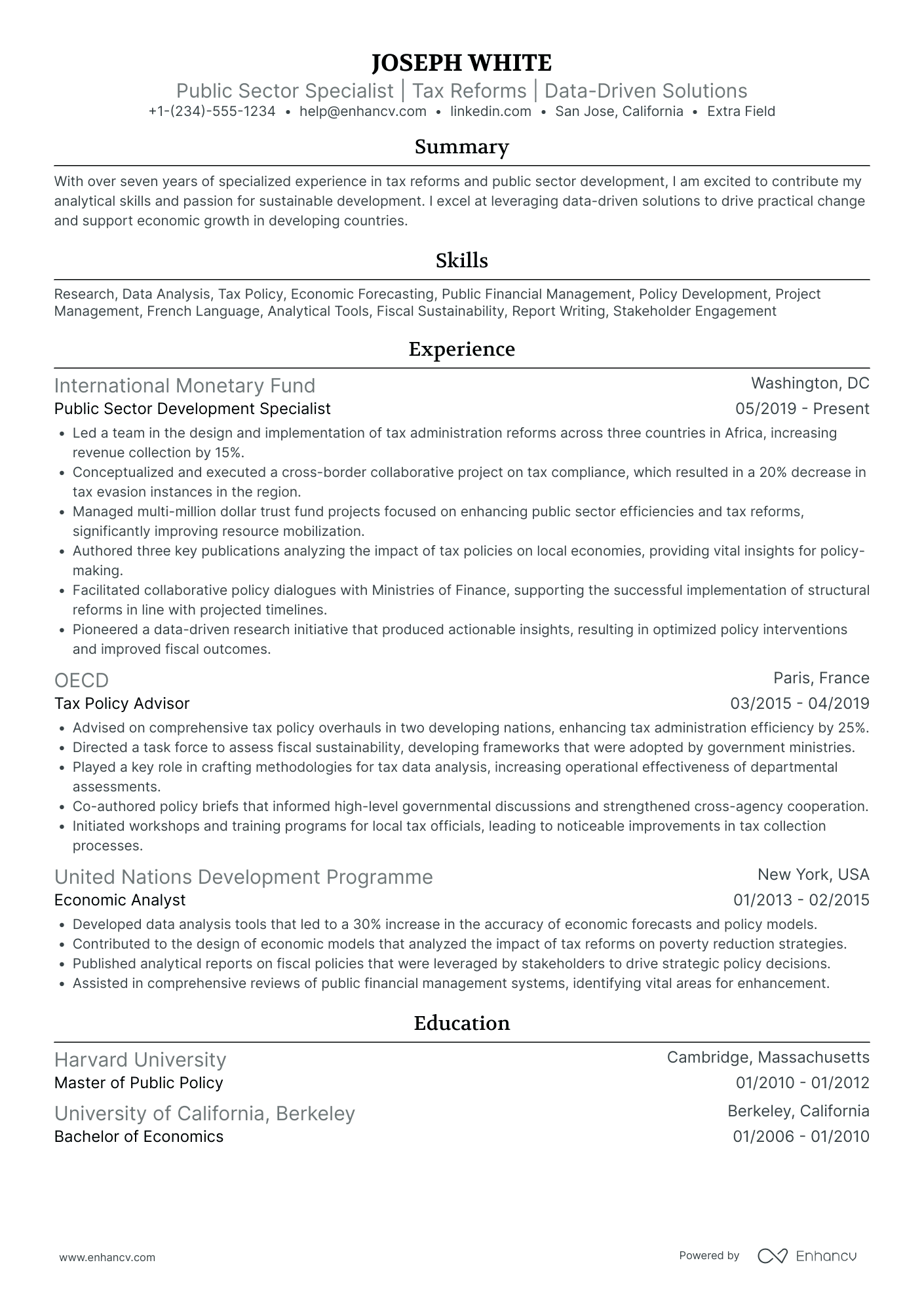 Public Sector Finance Specialist Resume Example