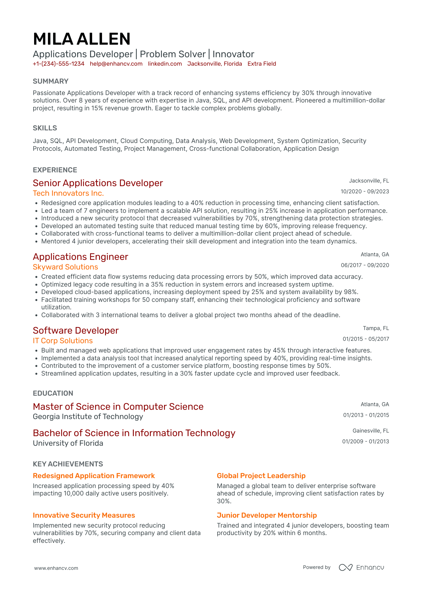 Entry Level Application Developer Resume Example