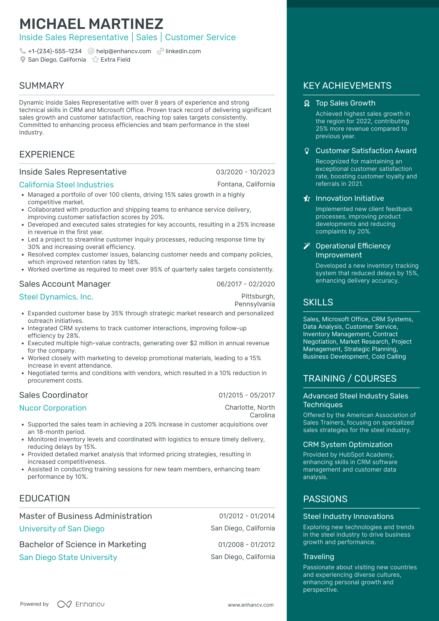 Inside Sales Representative Resume Example