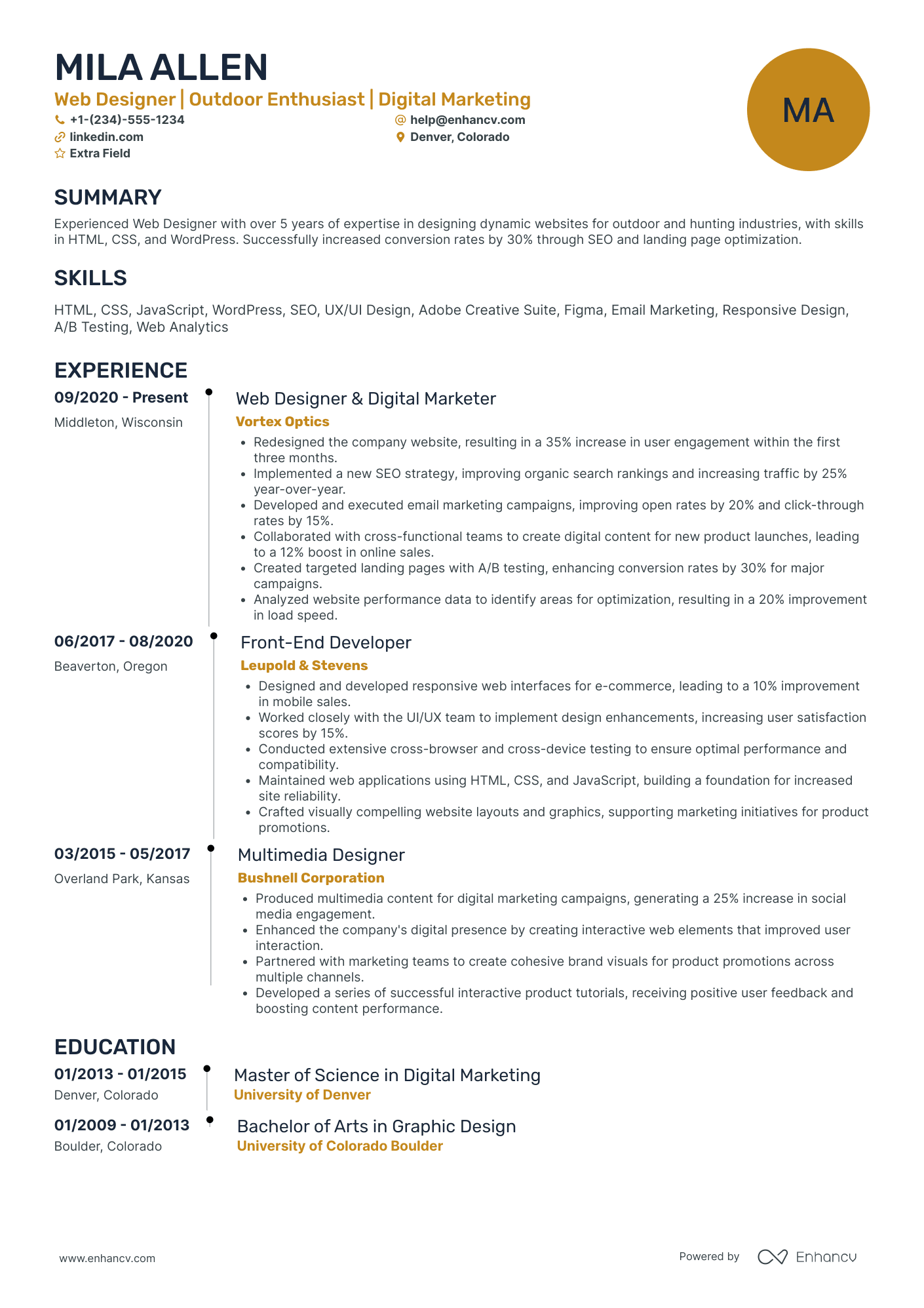 Visual Web Designer Resume Example