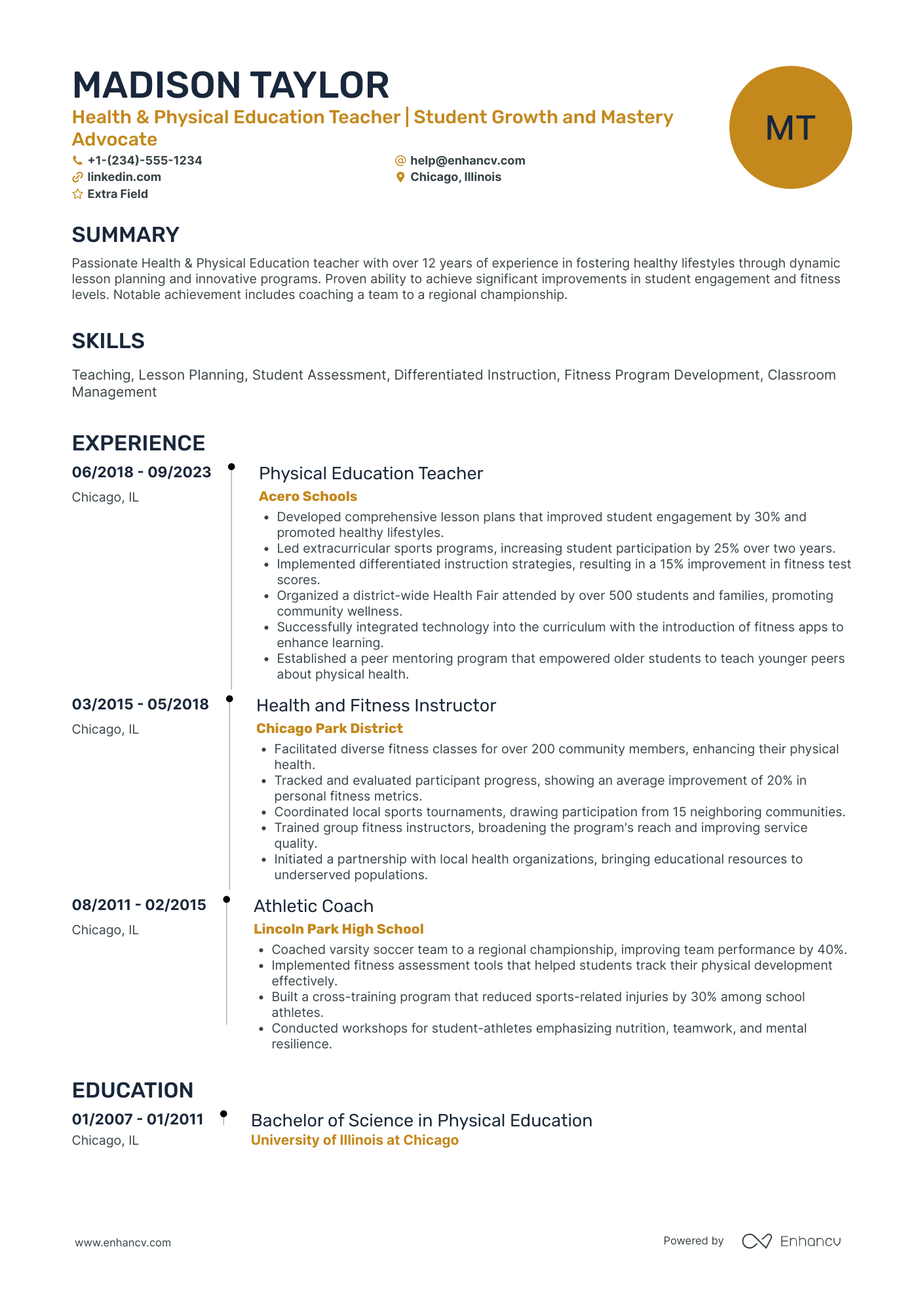 Online Physical Education Teacher Resume Example