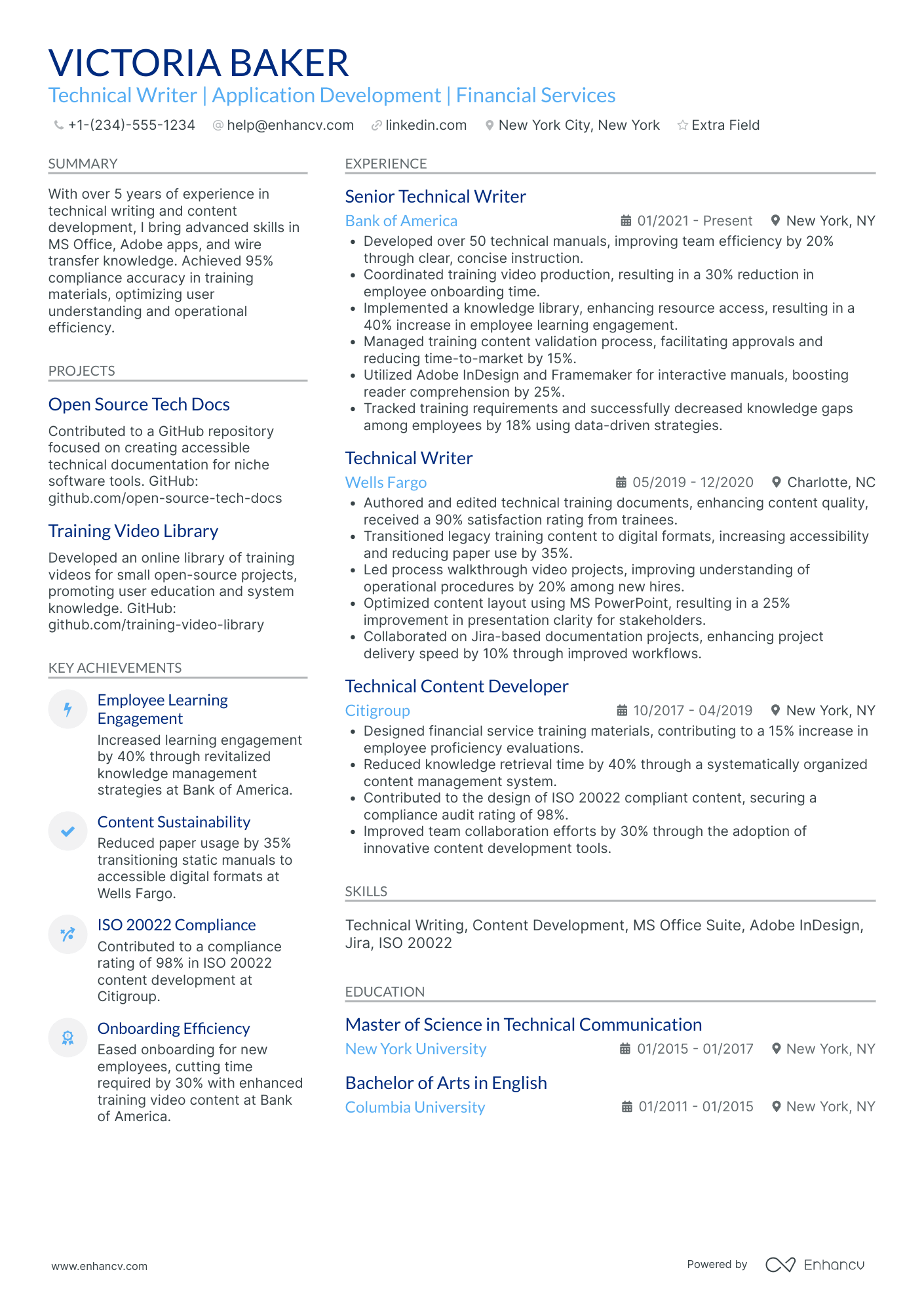 Technical Content Developer Resume Example