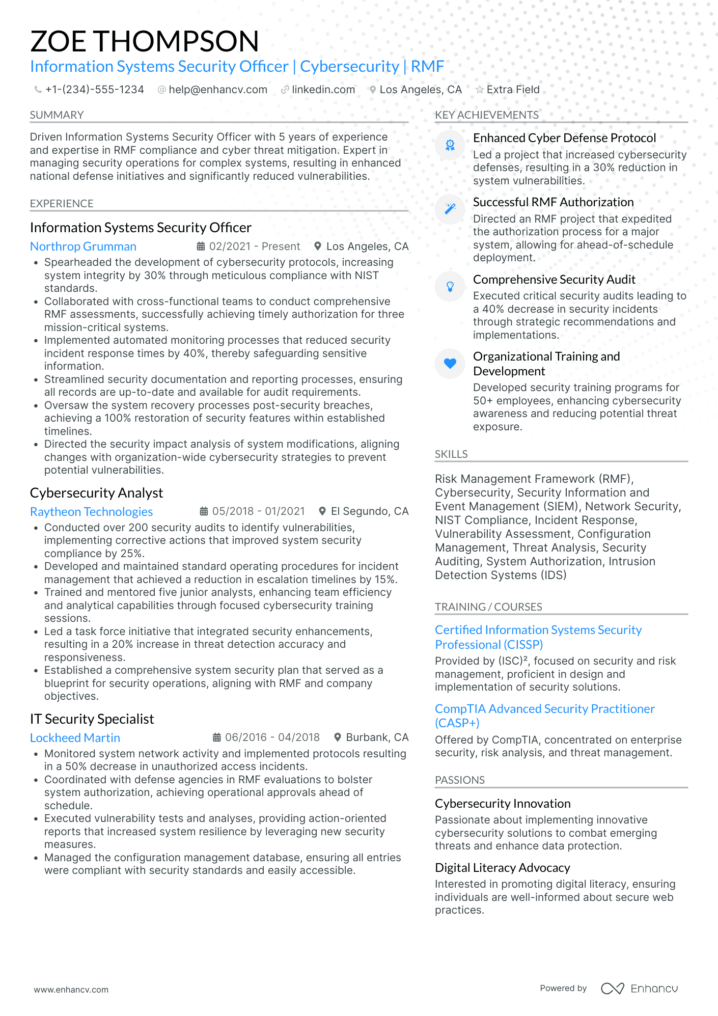 Cyber Security Officer Resume Example