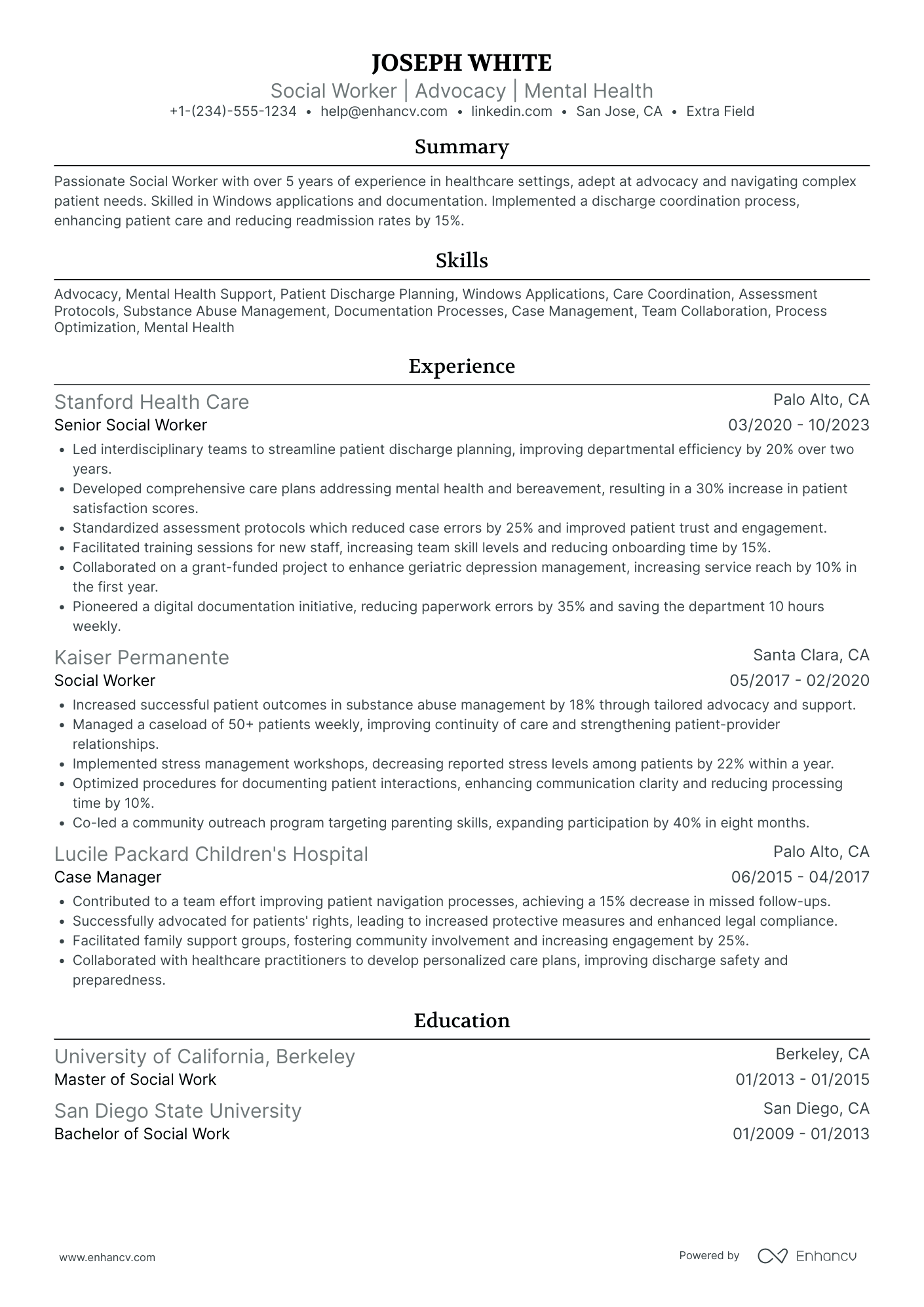 Geriatric Social Worker Resume Example