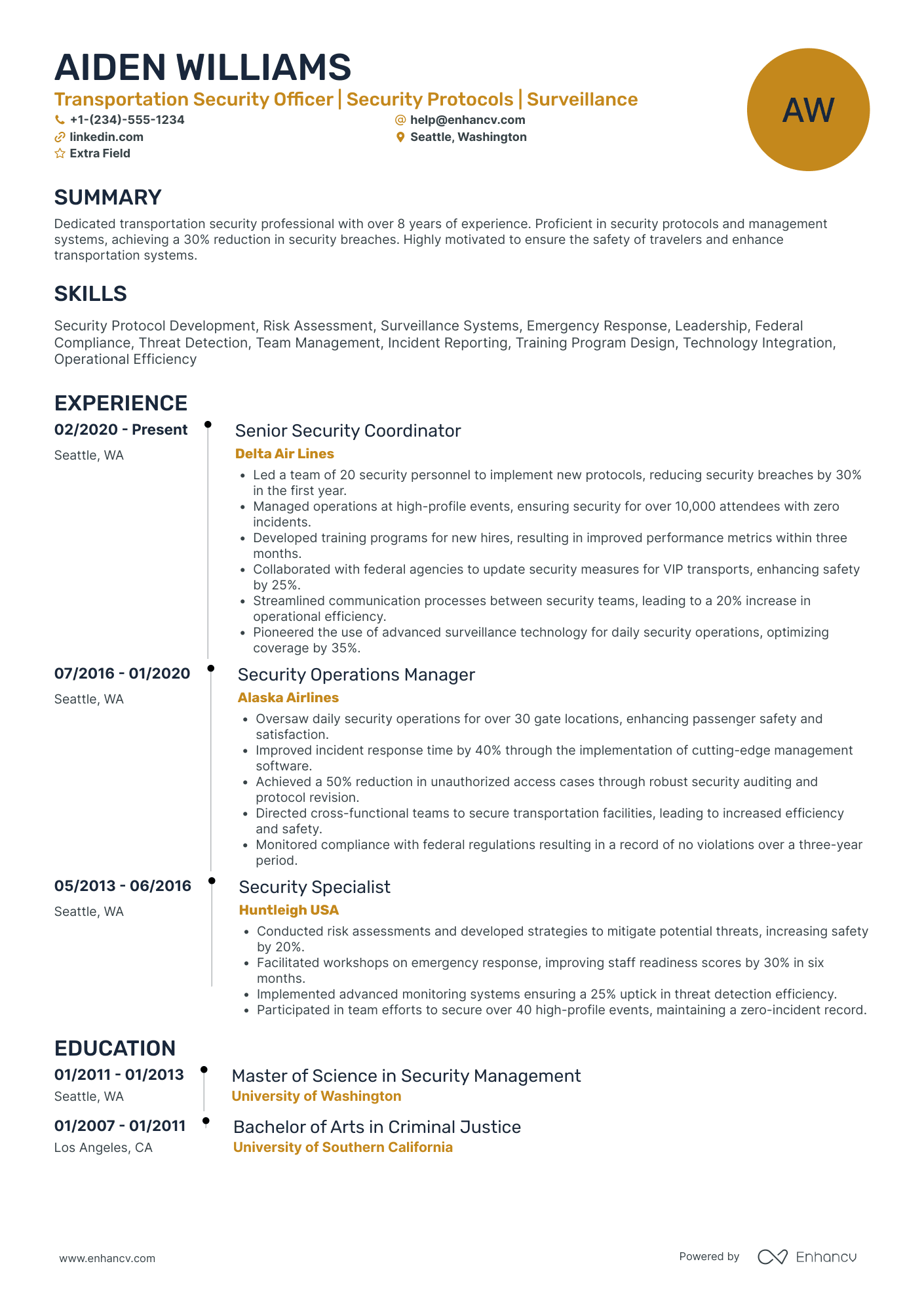 Transportation Security Guard Resume Example