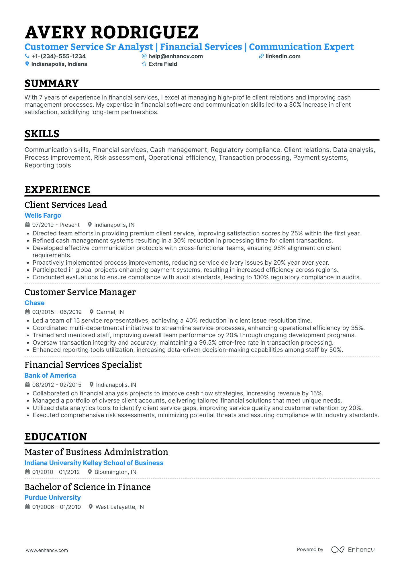 Customer Service Analyst Resume Example