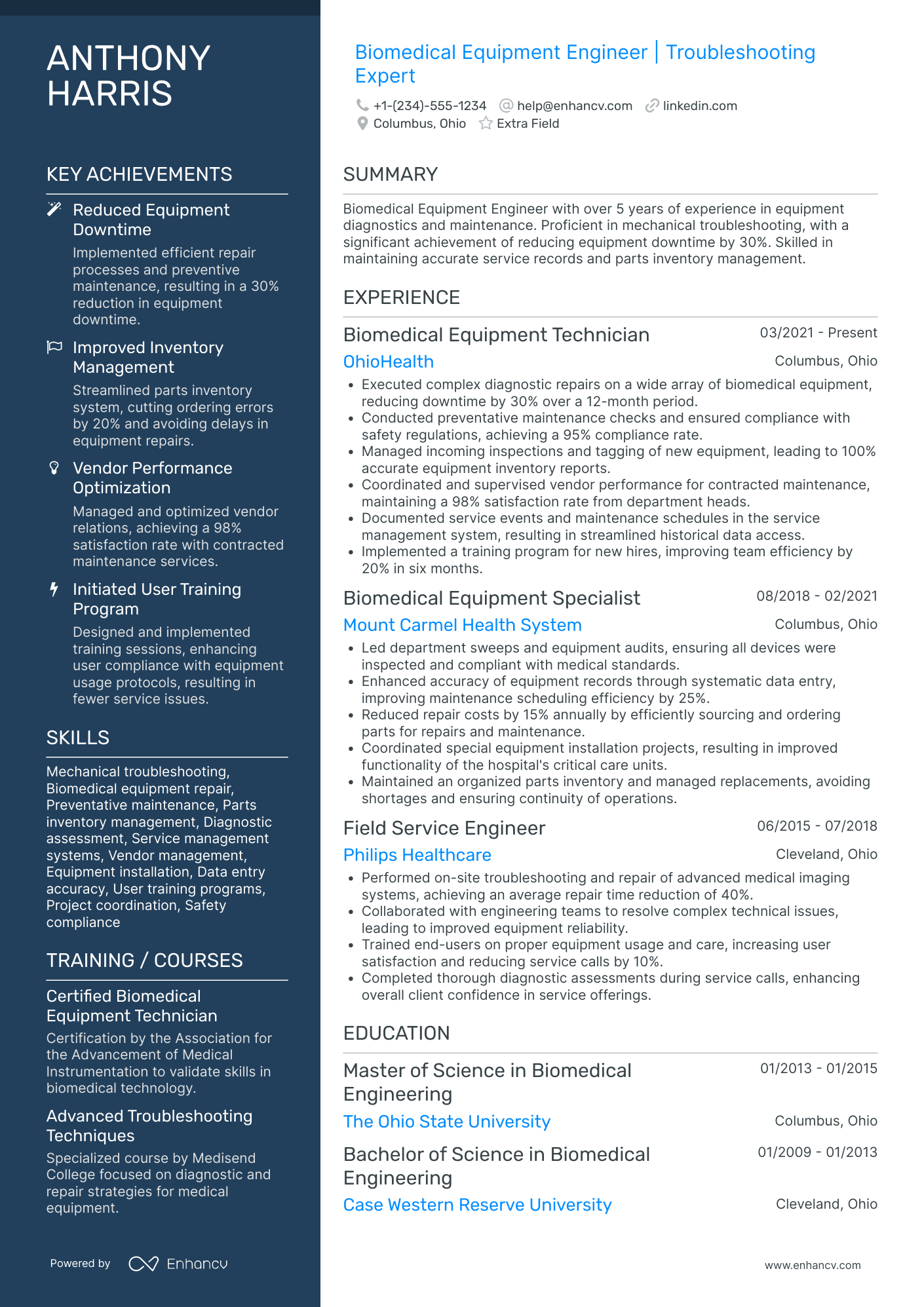 Biomedical Systems Engineer Resume Example