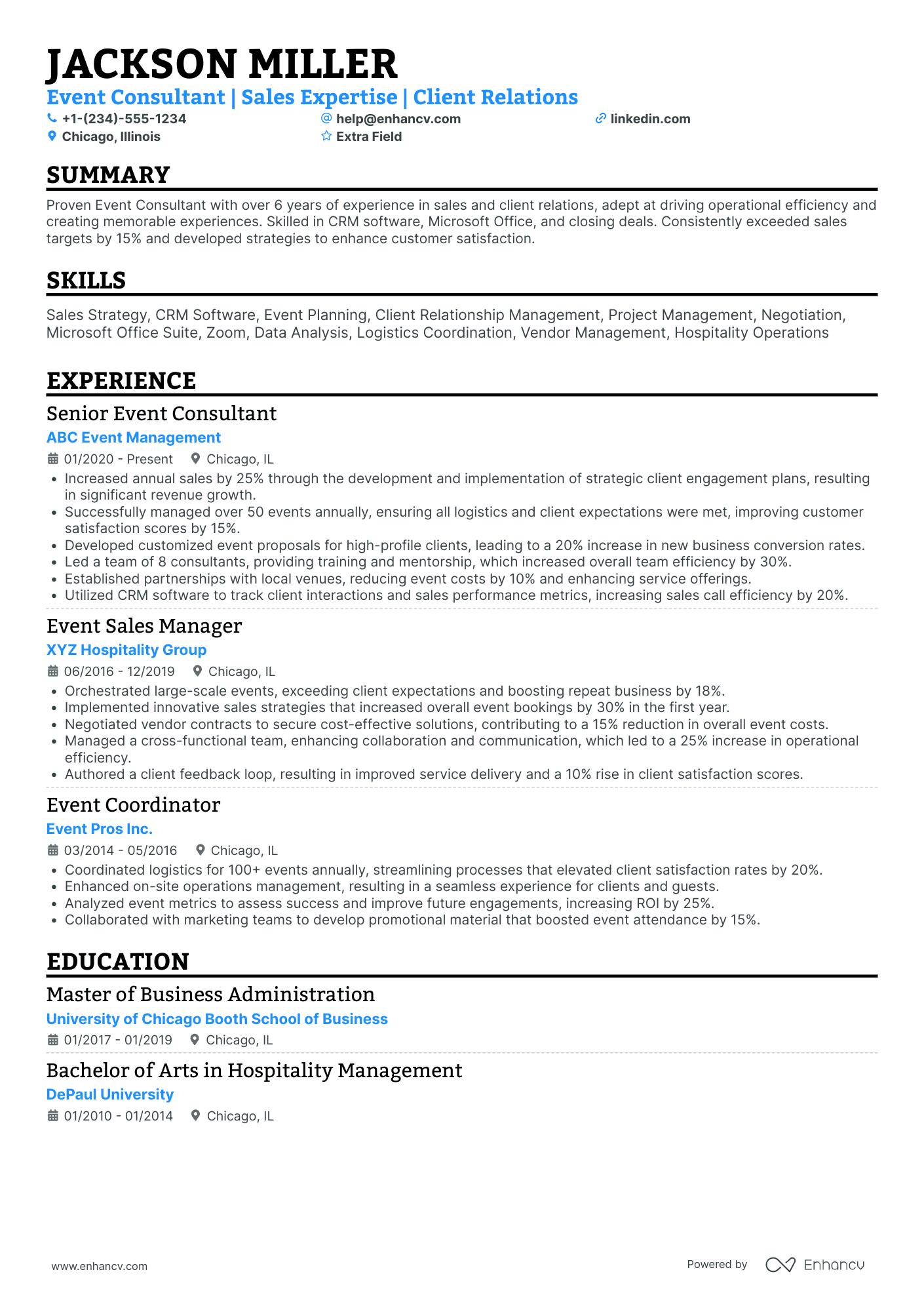 Event Planning Consultant Resume Example