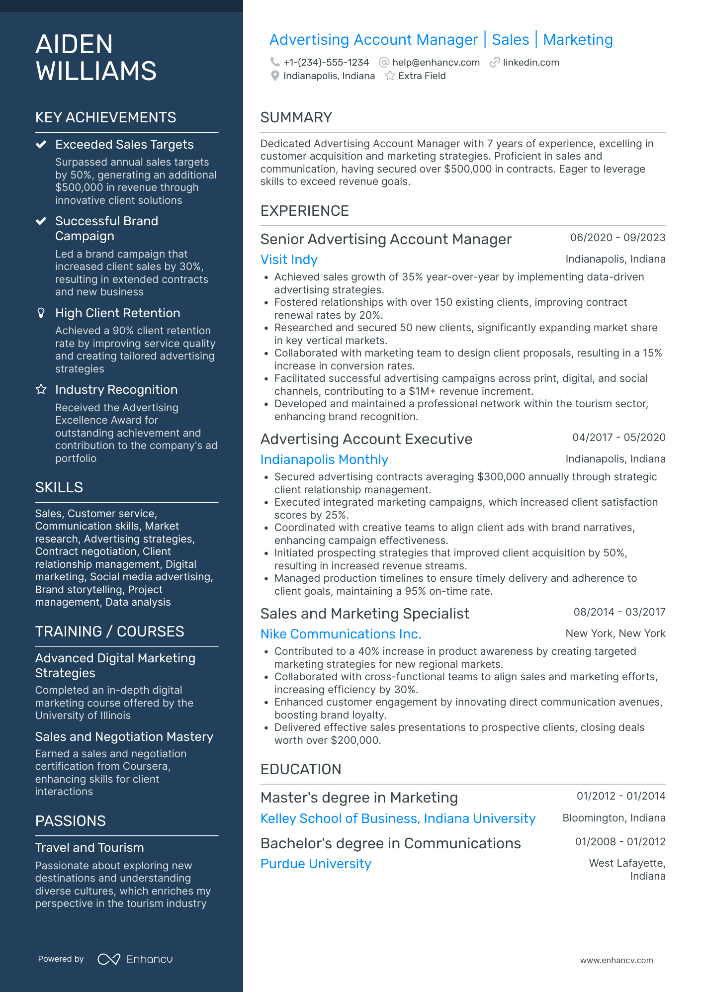 Advertising Account Manager Resume Example