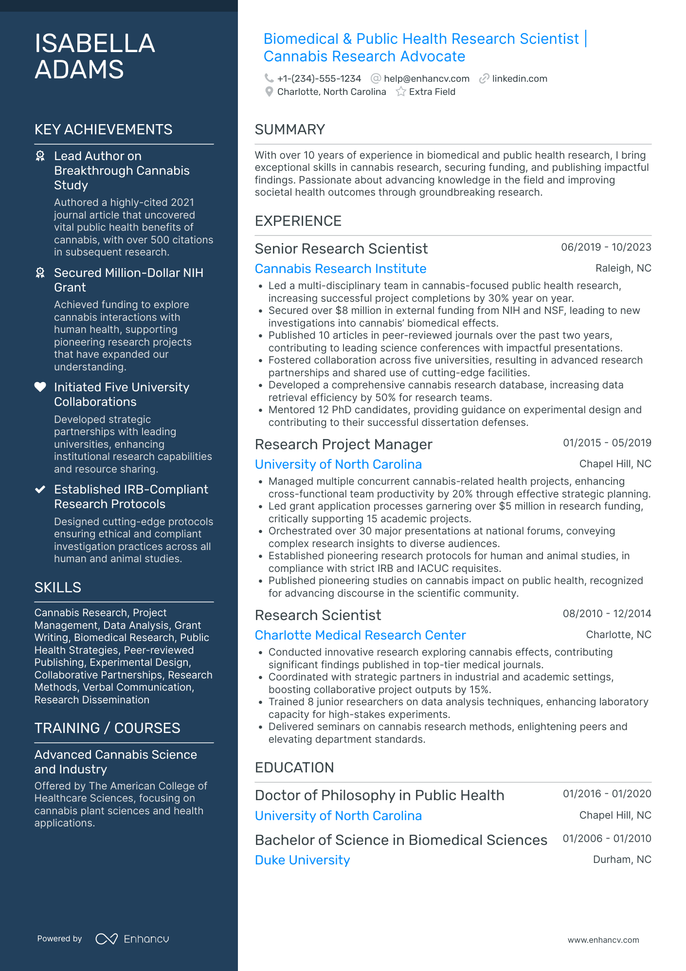 Lead Biomedical Researcher Resume Example