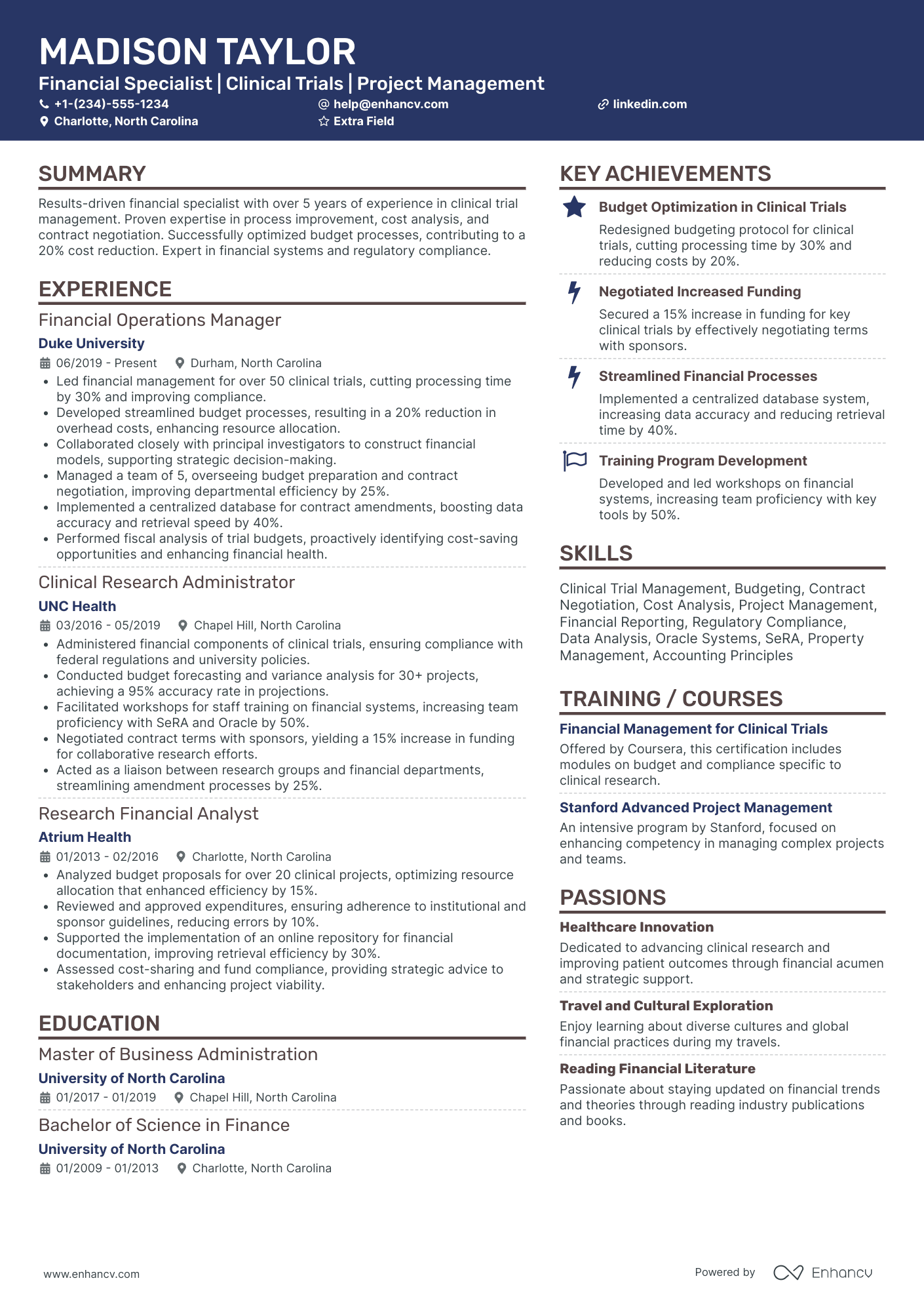 Executive Finance Specialist Resume Example