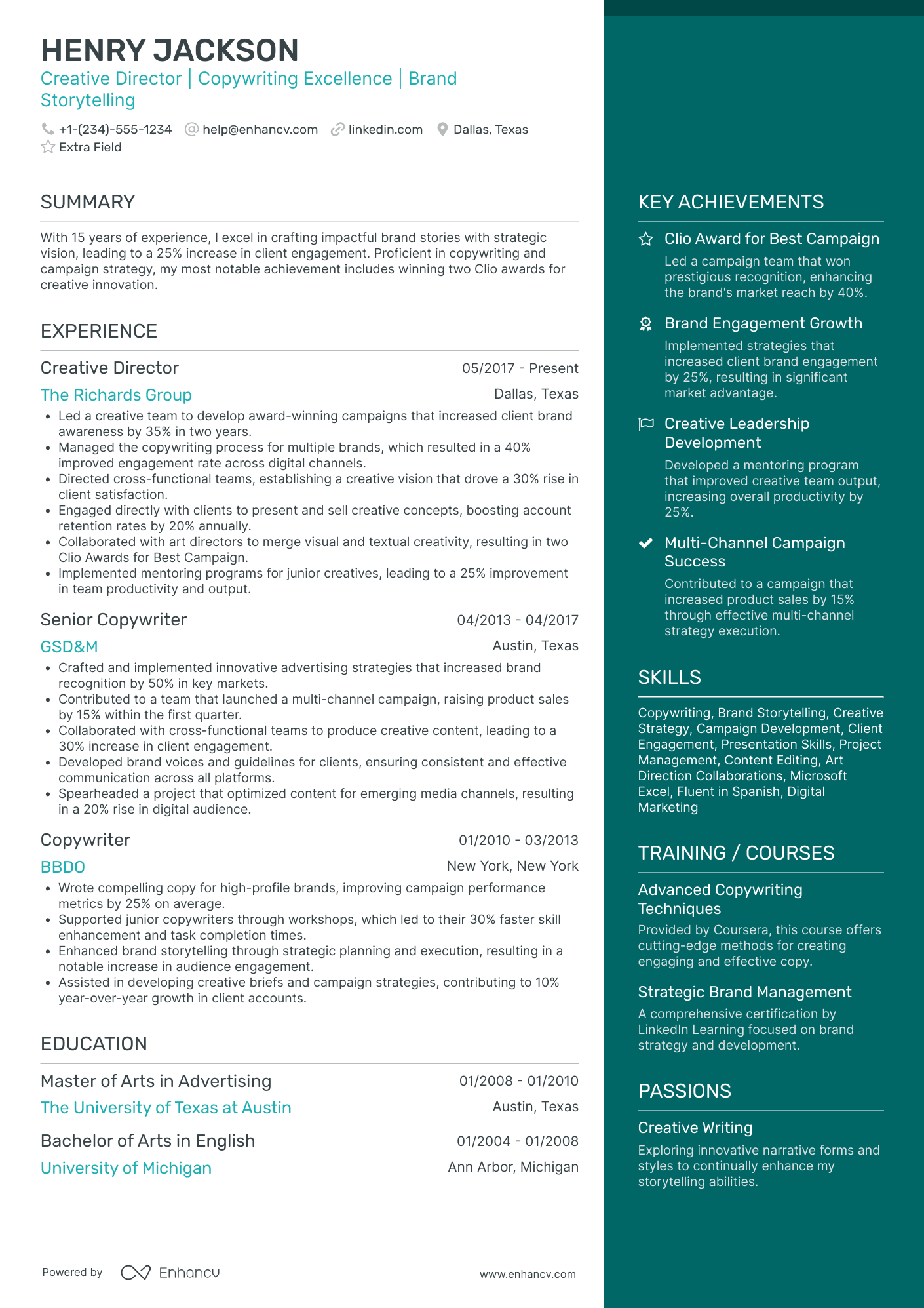 Digital Creative Director Resume Example