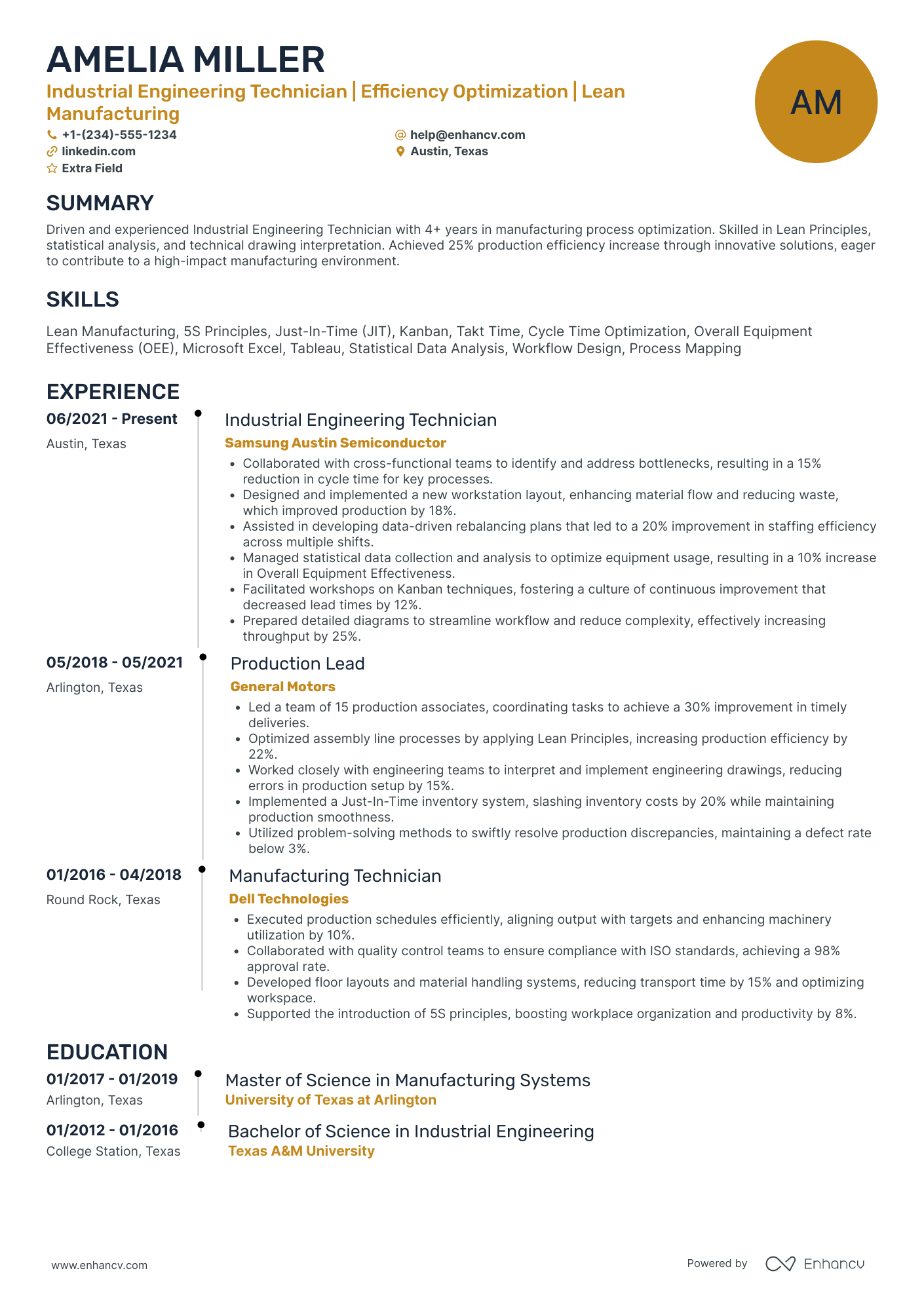 Industrial Engineering Technician Resume Example