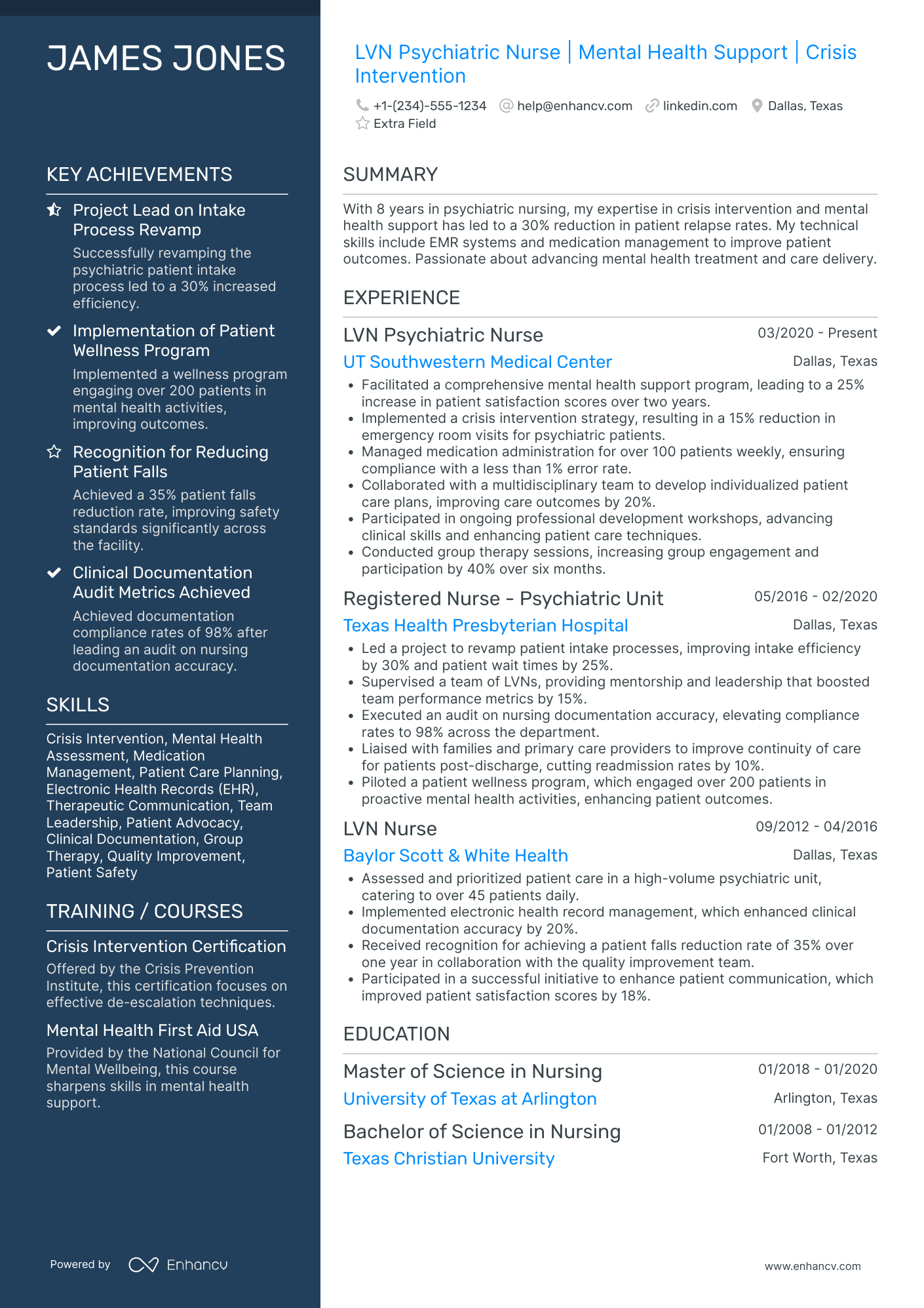 LVN Psychiatric Nurse Resume Example