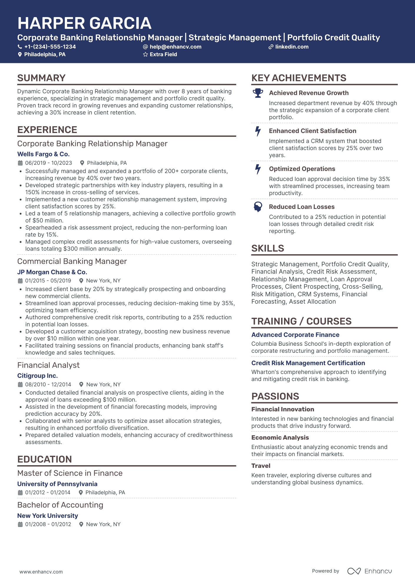 Banking Relationship Manager Resume Example