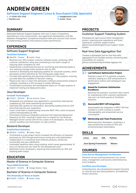 Software Support Engineer Resume Example