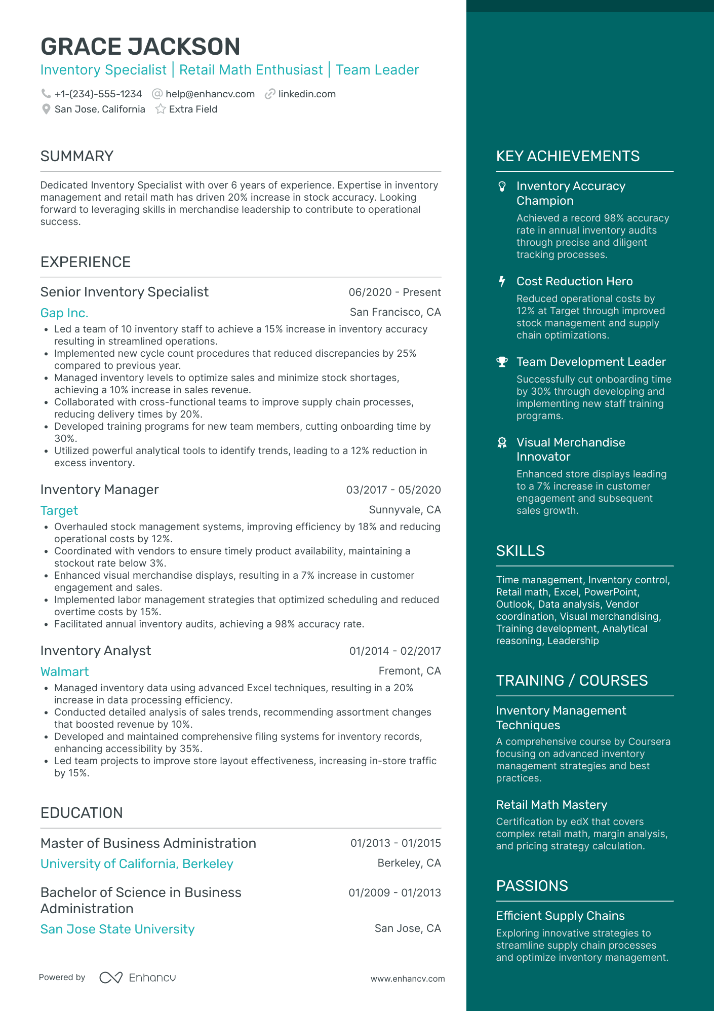 Inventory Accounting Specialist Resume Example