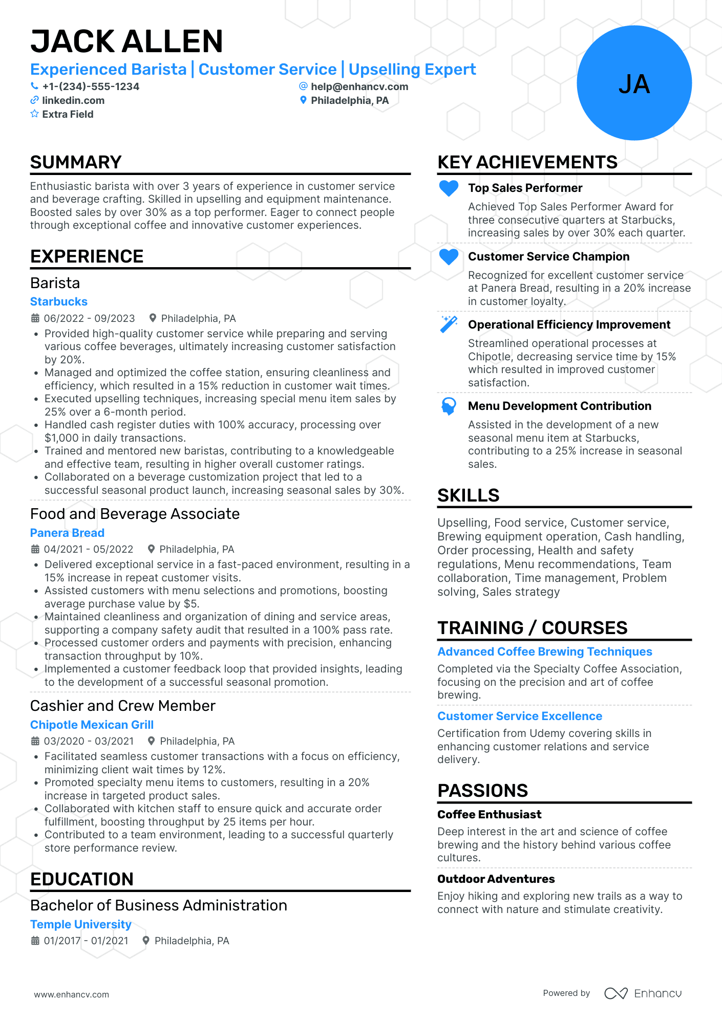 Barista and Café Server Resume Example