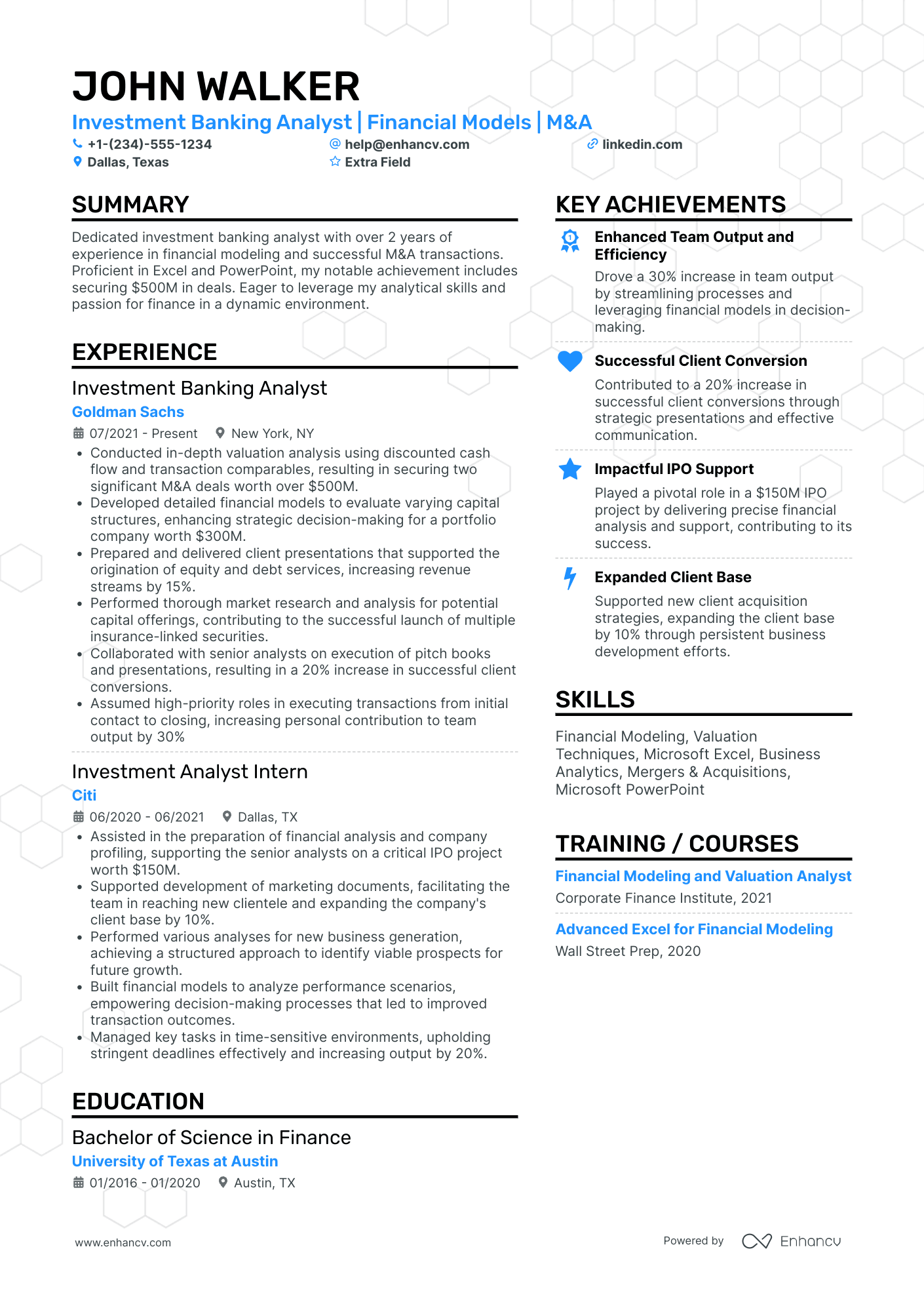 Junior Banking Analyst Resume Example