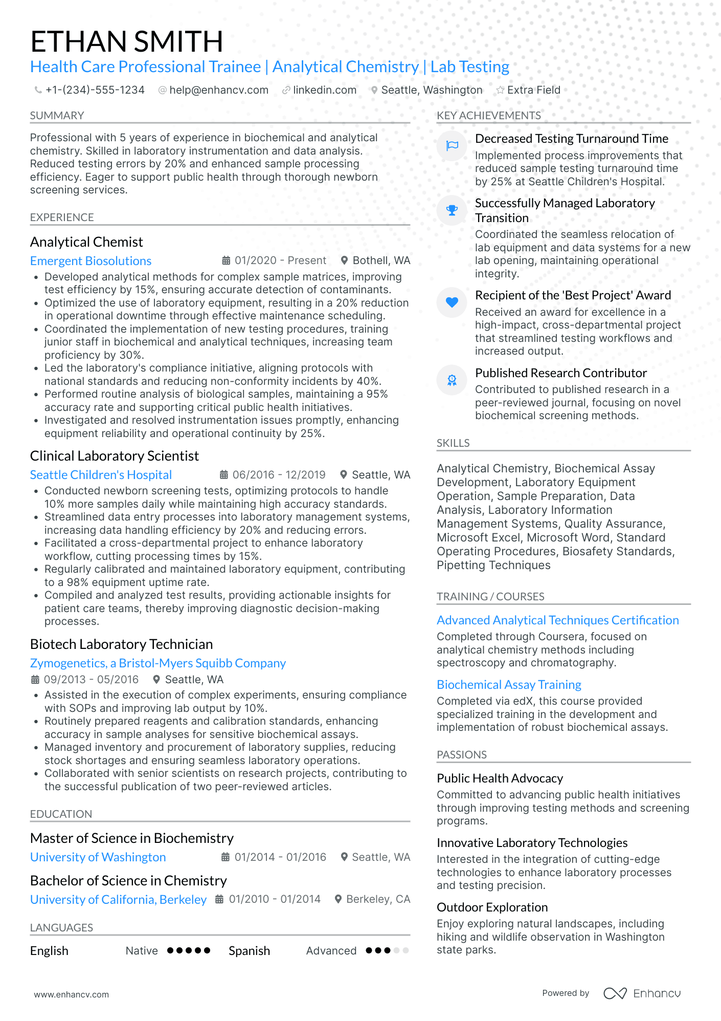 Clinical Chemist Resume Example