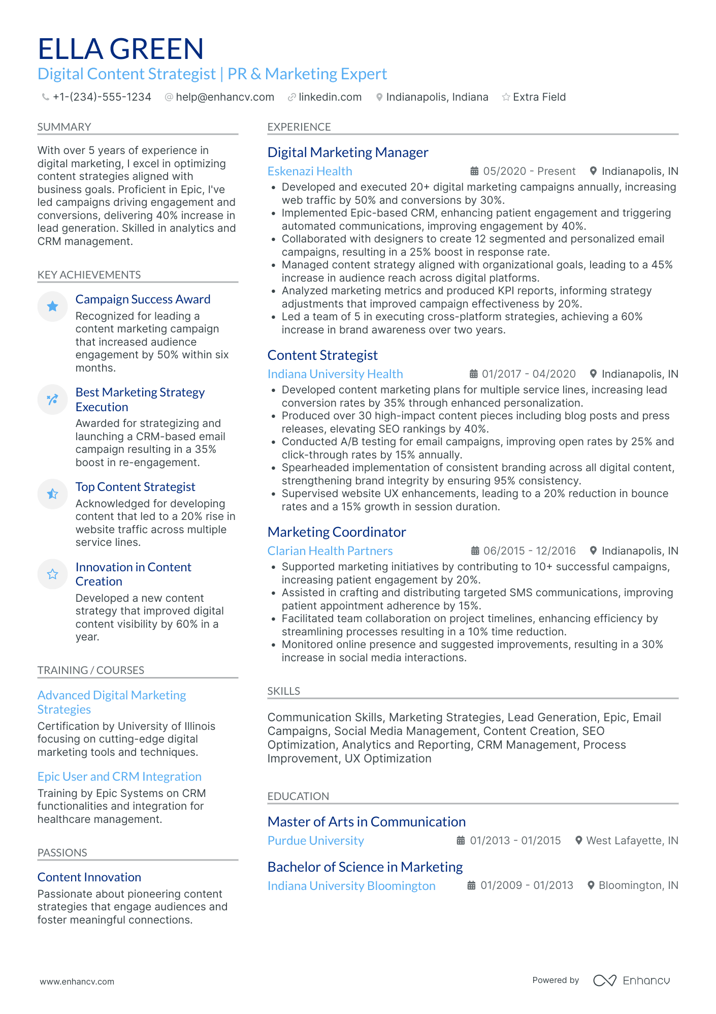 Digital Content Strategist Resume Example