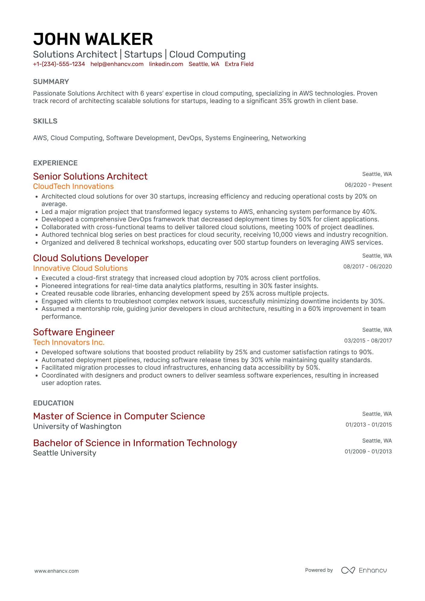 Senior AWS Solutions Architect Resume Example