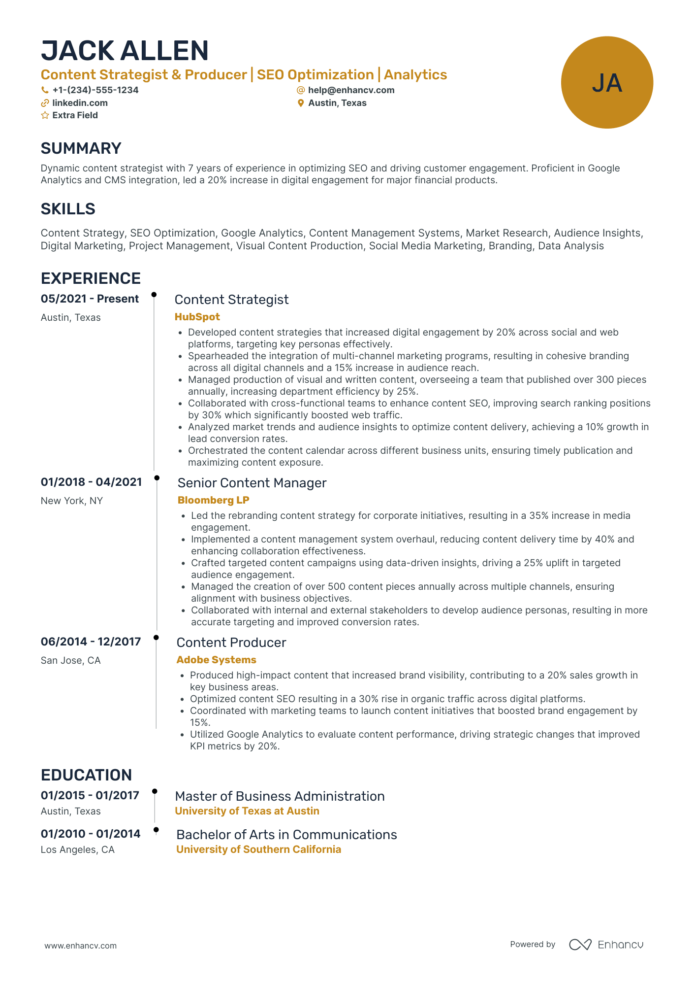 Brand Content Strategist Resume Example