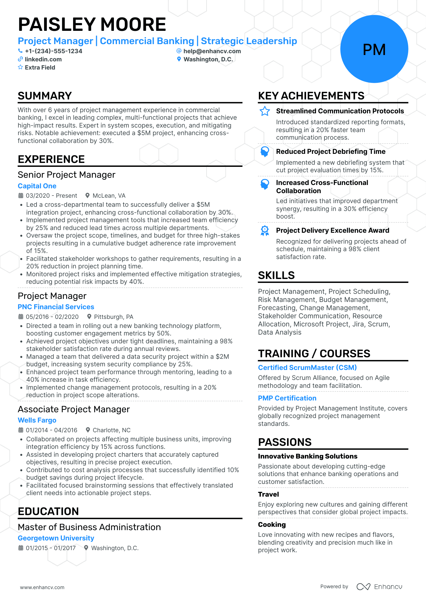 Banking Project Manager Resume Example