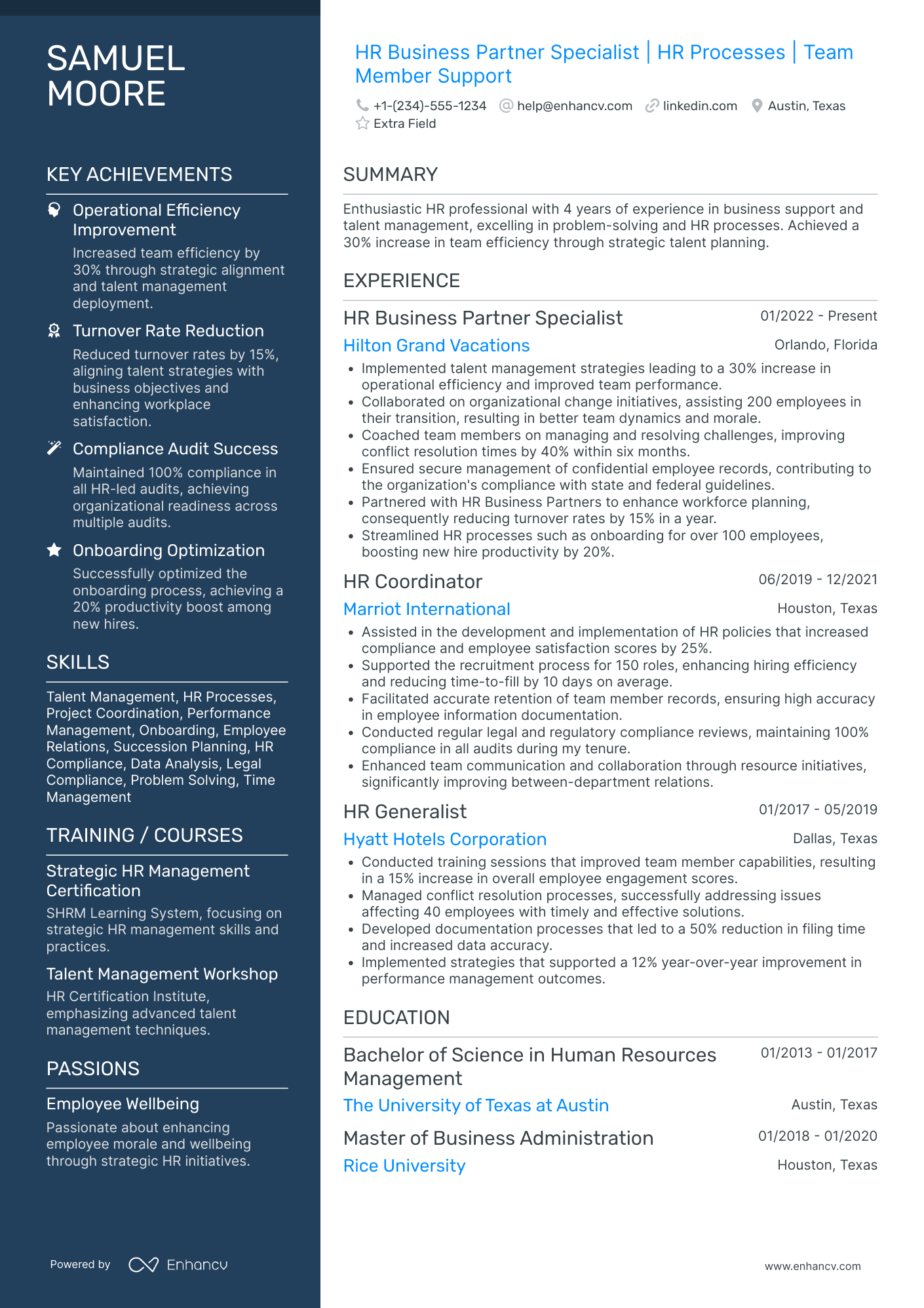 HR Business Partner Specialist Resume Example