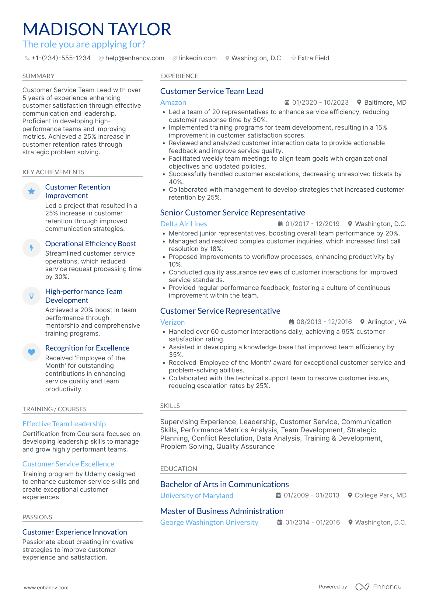 Customer Service Team Lead Resume Example