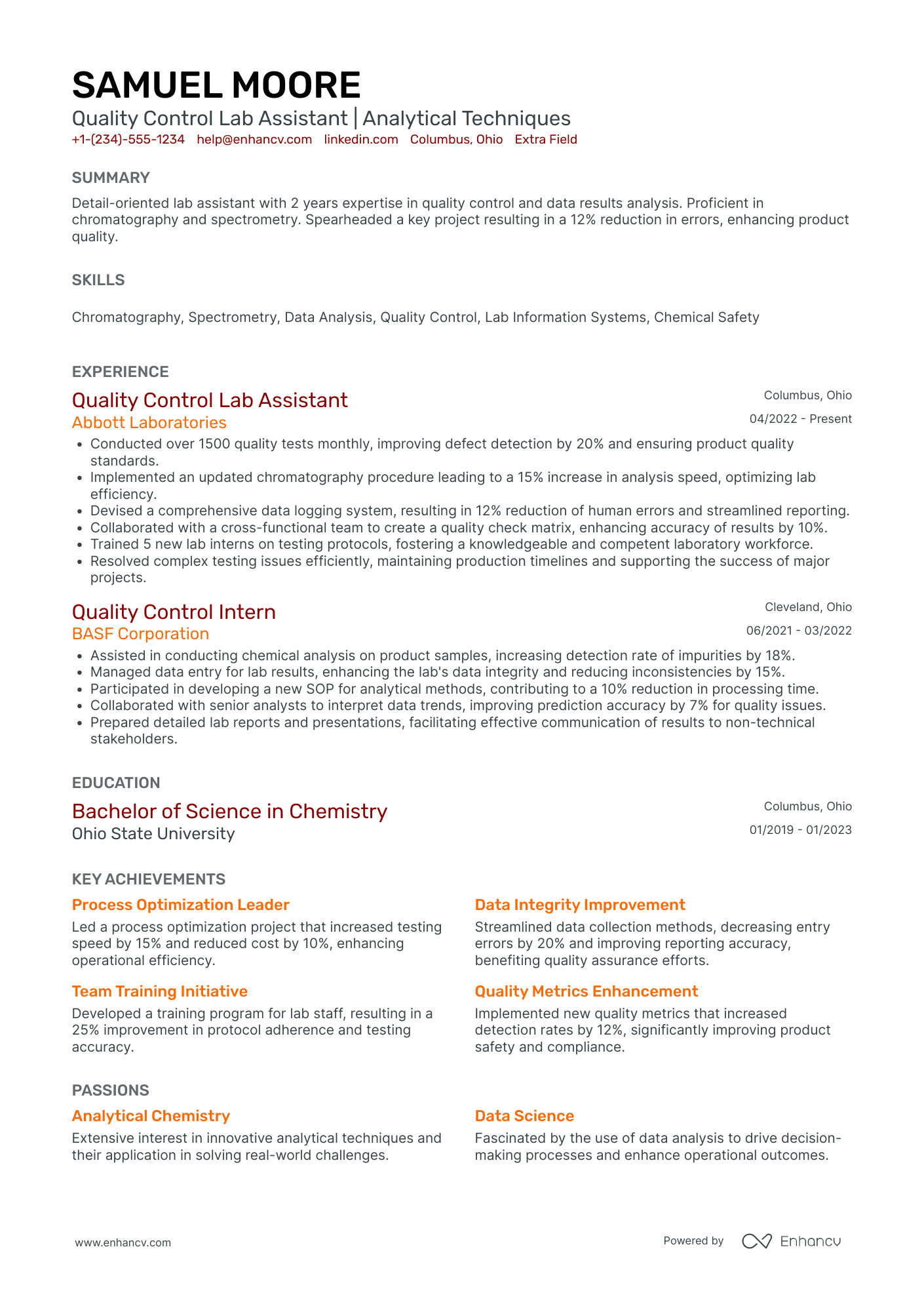 Quality Control Lab Assistant Resume Example