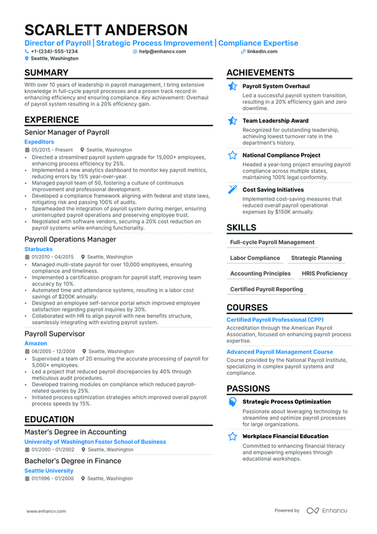 Payroll Director Resume Example