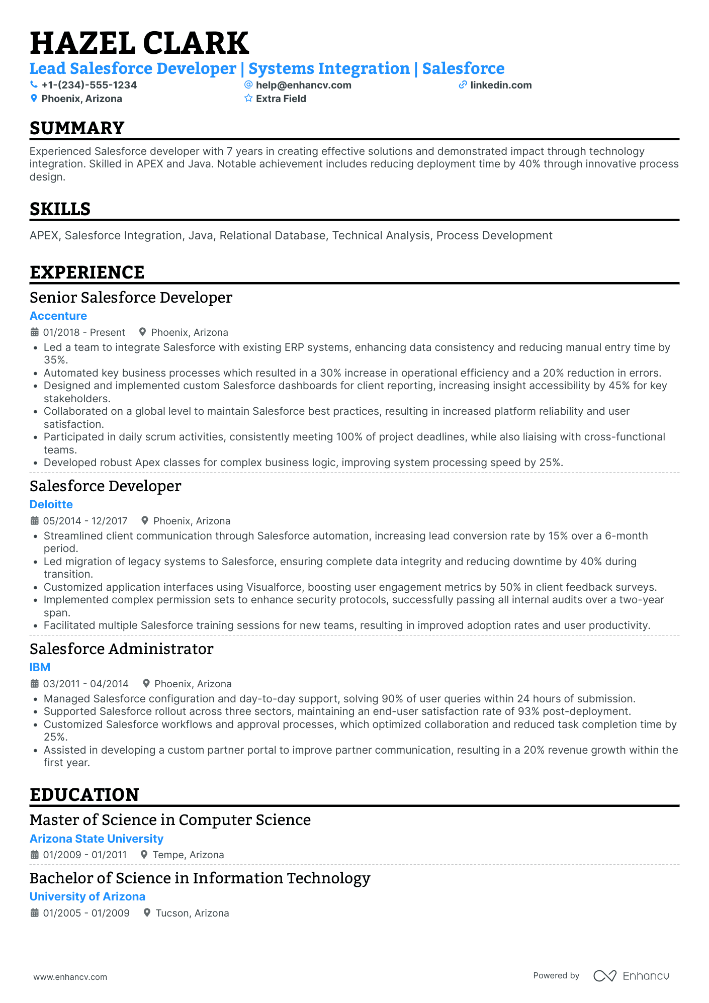 Lead Salesforce Developer Resume Example