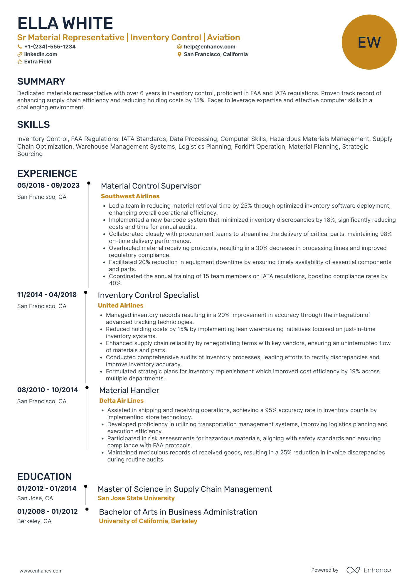 FedEx Express Material Handler Resume Example