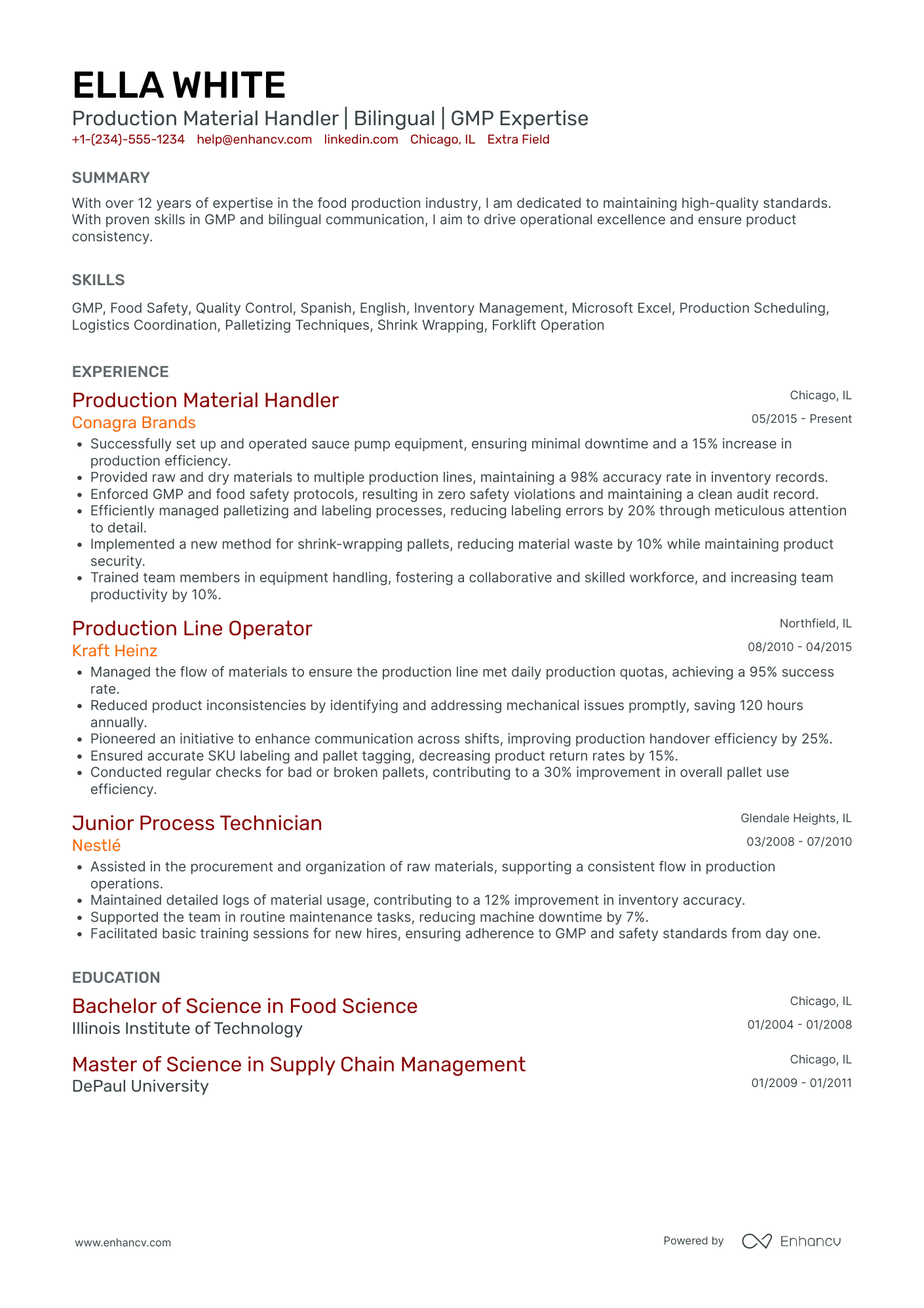 Factory Material Handler Resume Example