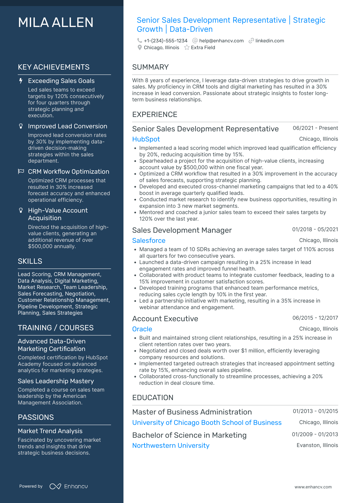 Senior Sales Development Representative Resume Example