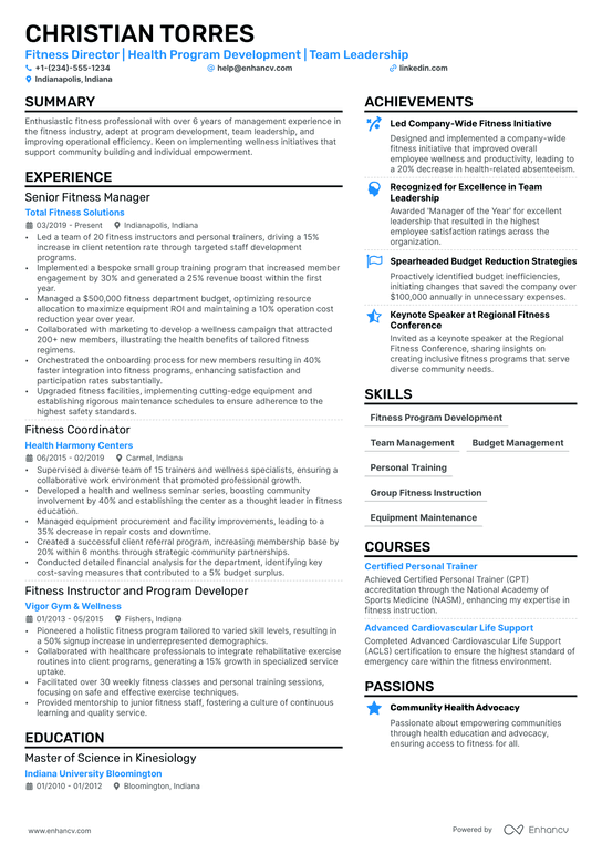 Fitness Director Resume Example