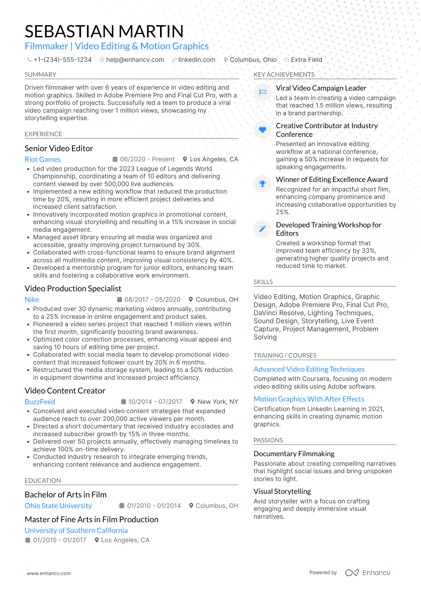 Social Media Filmmaker Resume Example