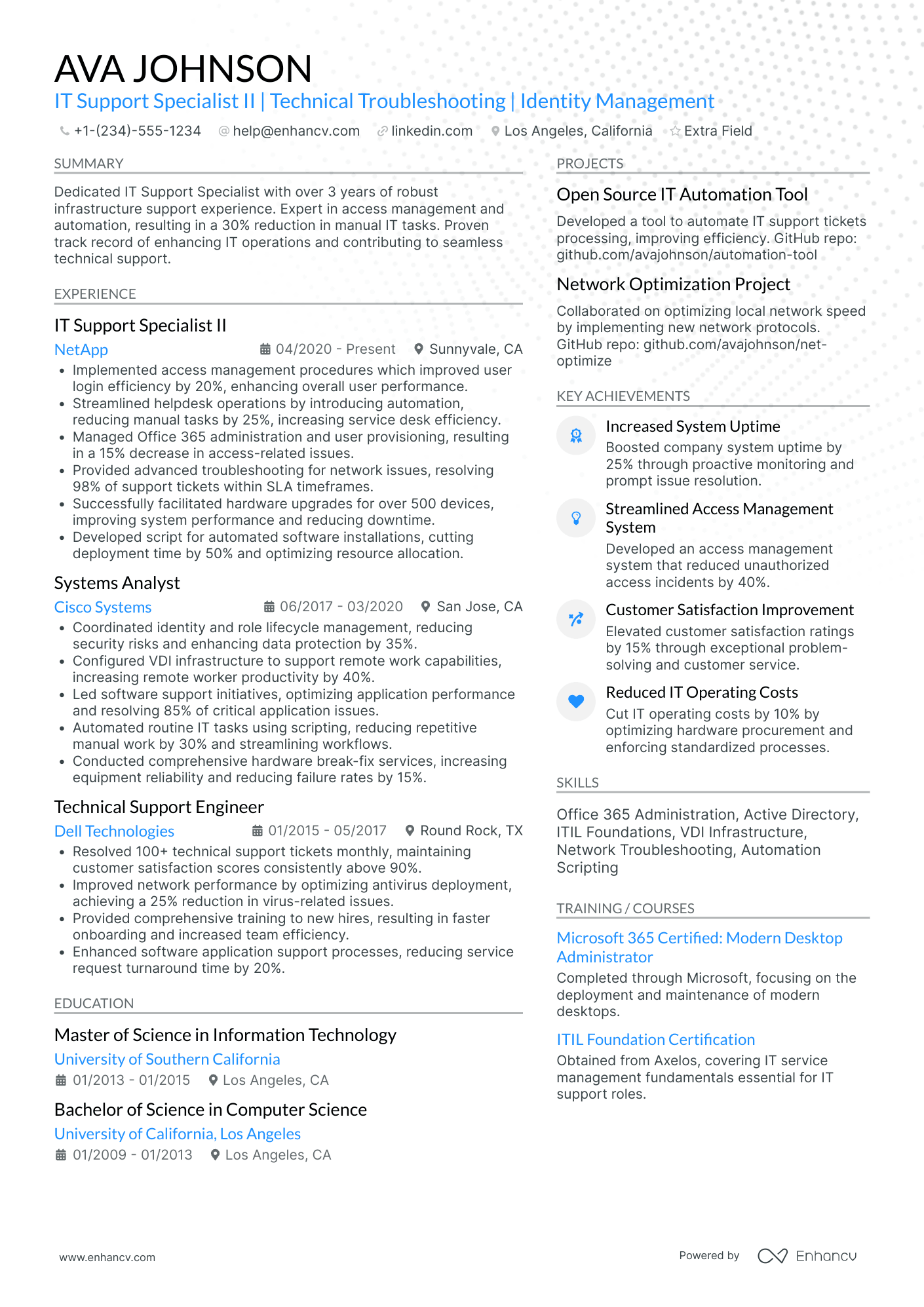 IT Support Specialist II Resume Example