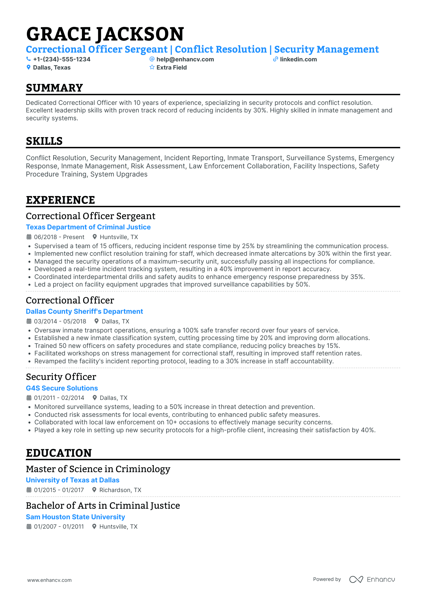 Correctional Officer Sergeant Resume Example