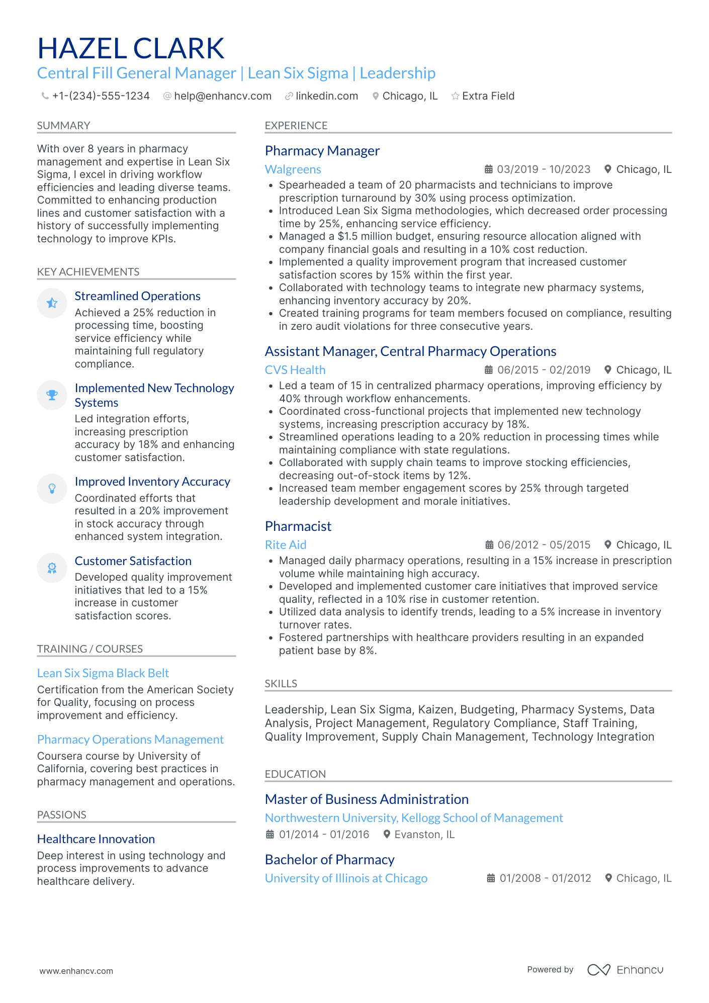 General Manager of Operations Resume Example