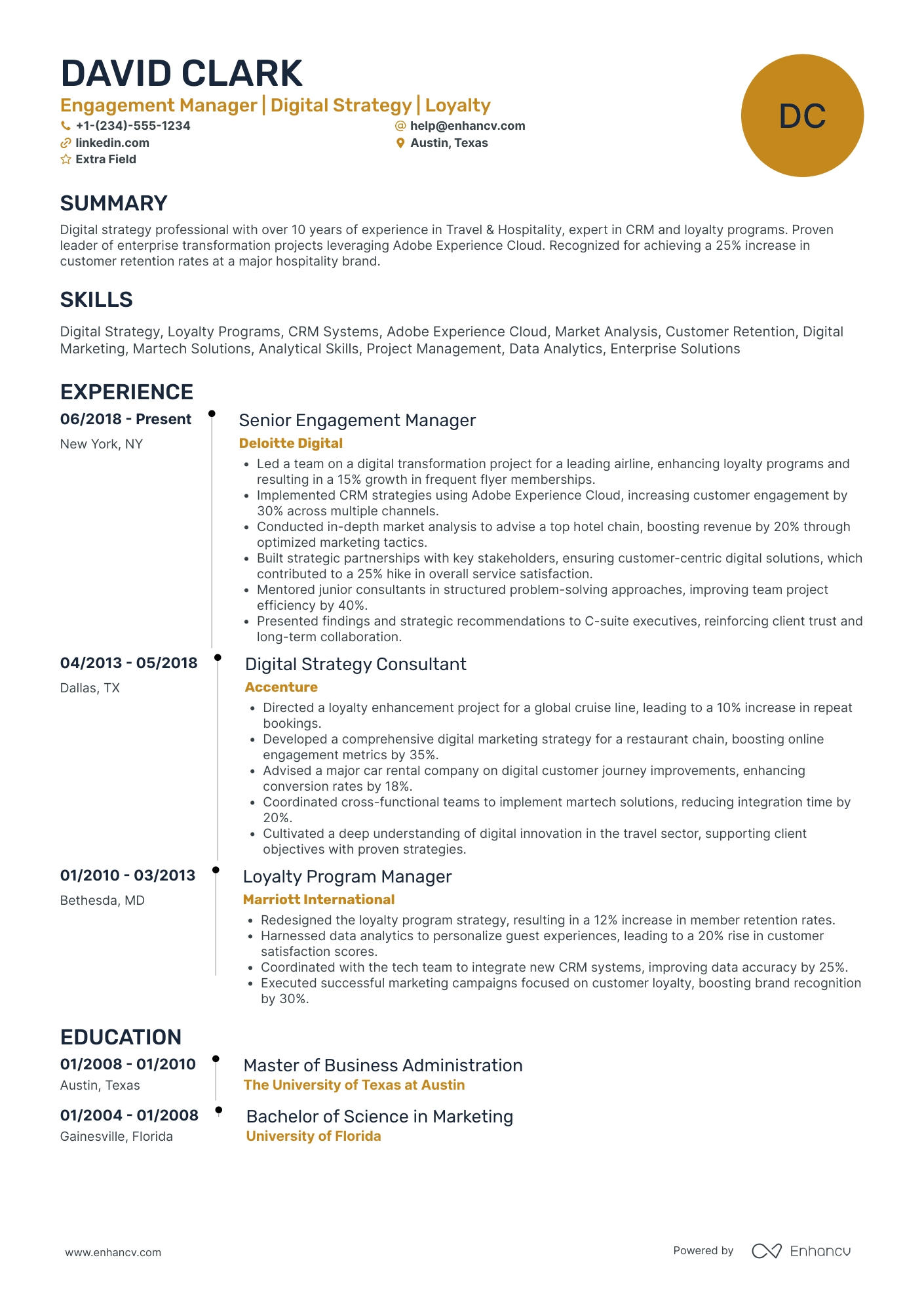 Brand Engagement Manager Resume Example