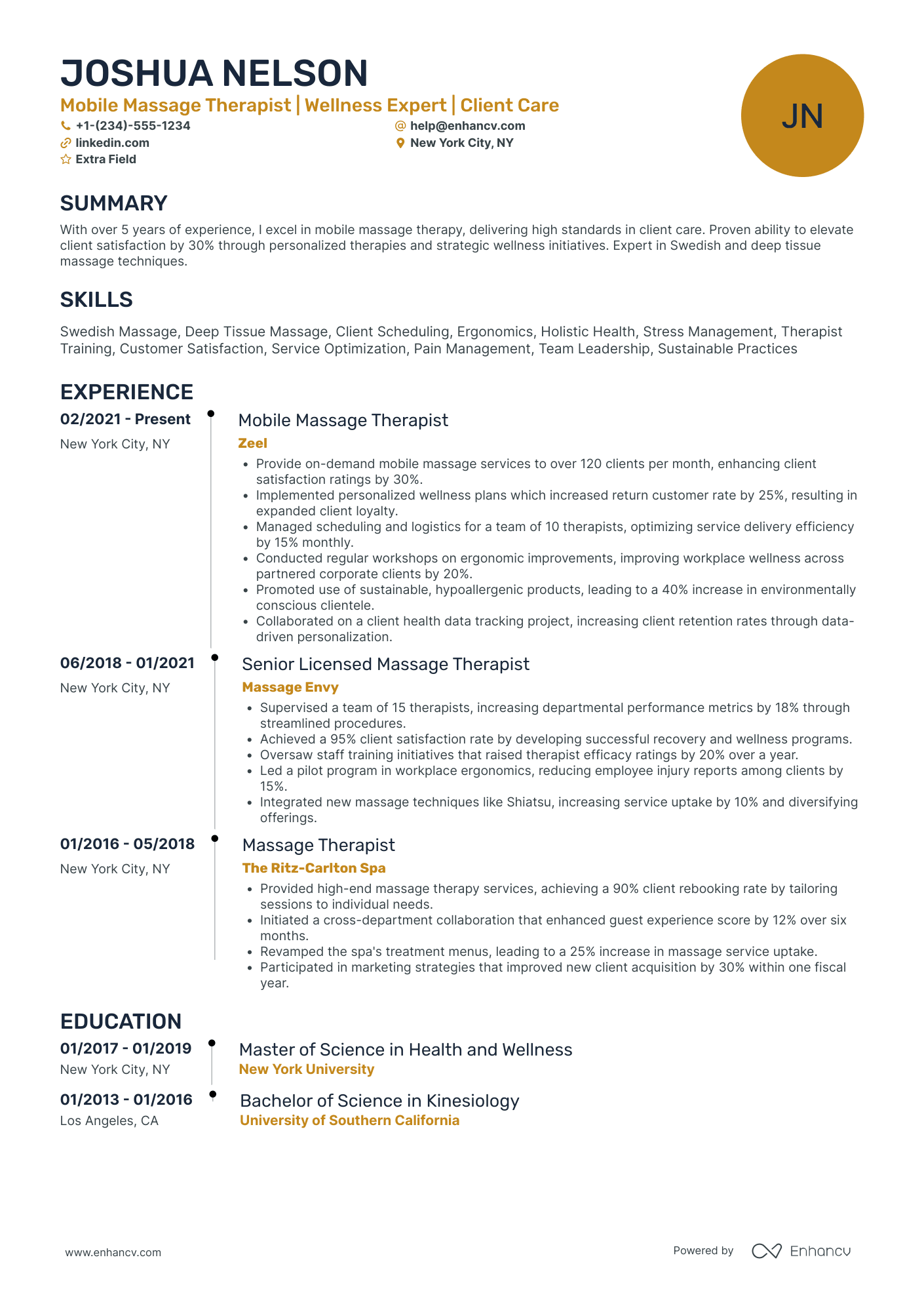 Mobile Massage Therapist Resume Example