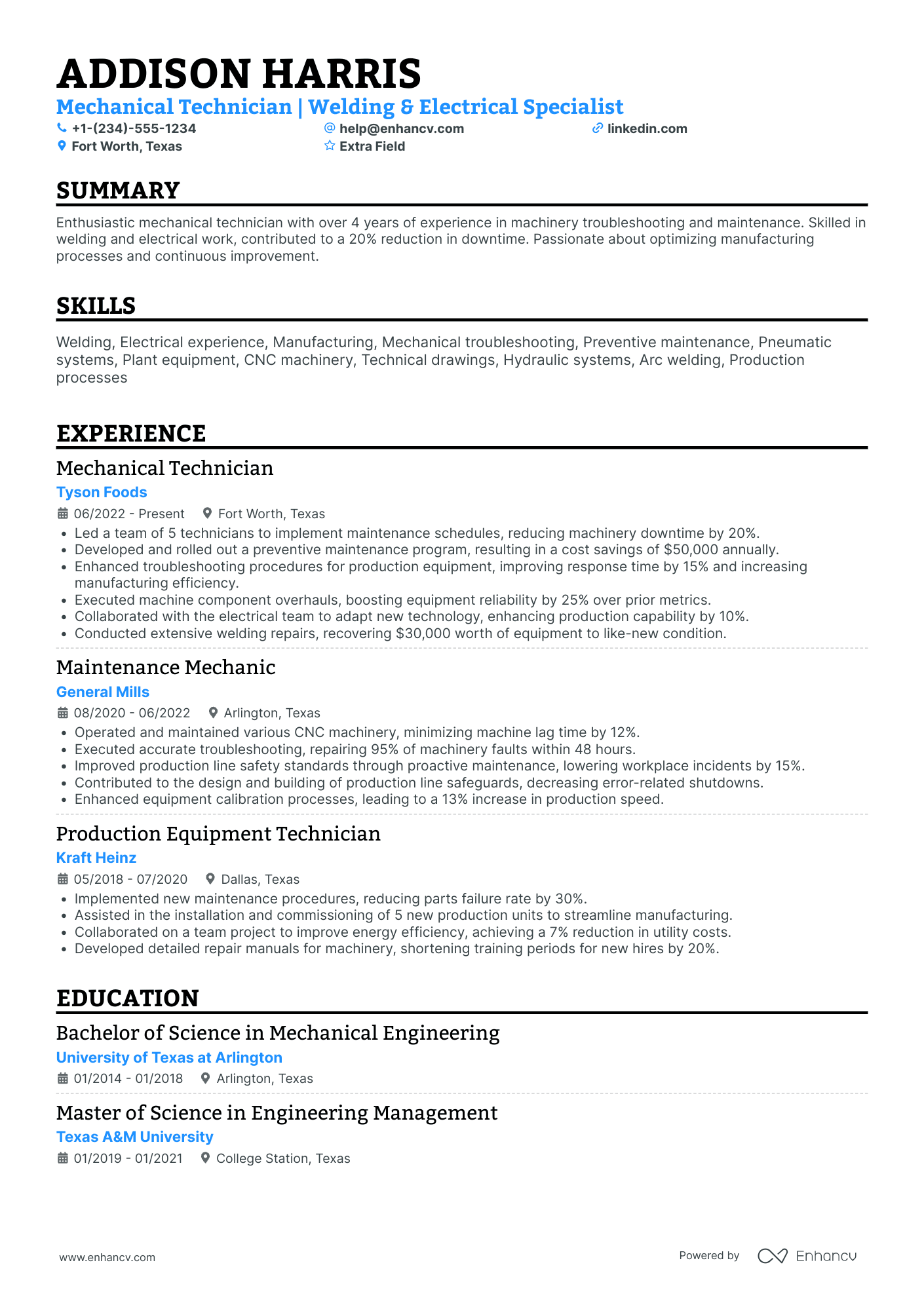 Entry Level Mechanic Resume Example