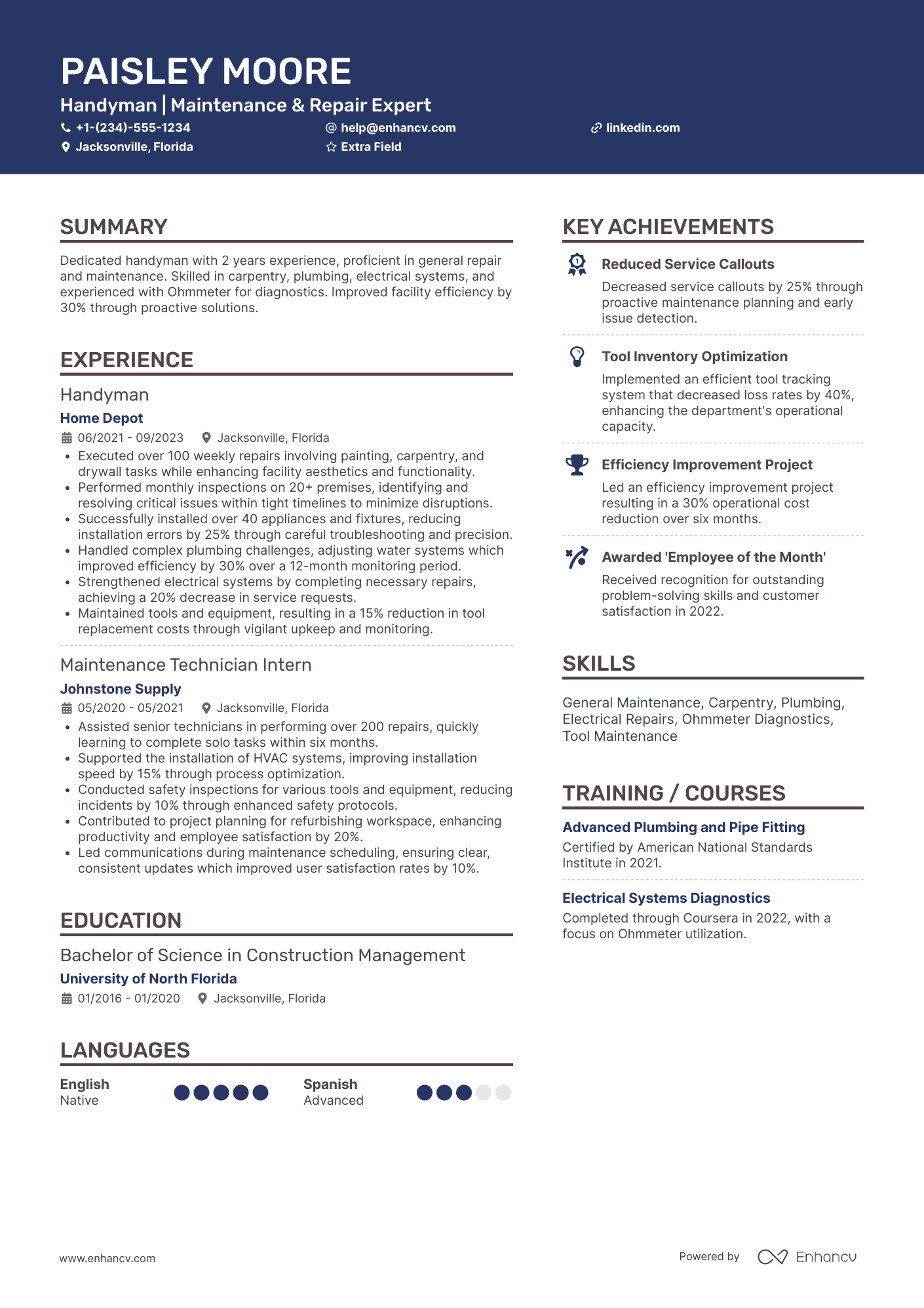 Handyman Assistant Resume Example